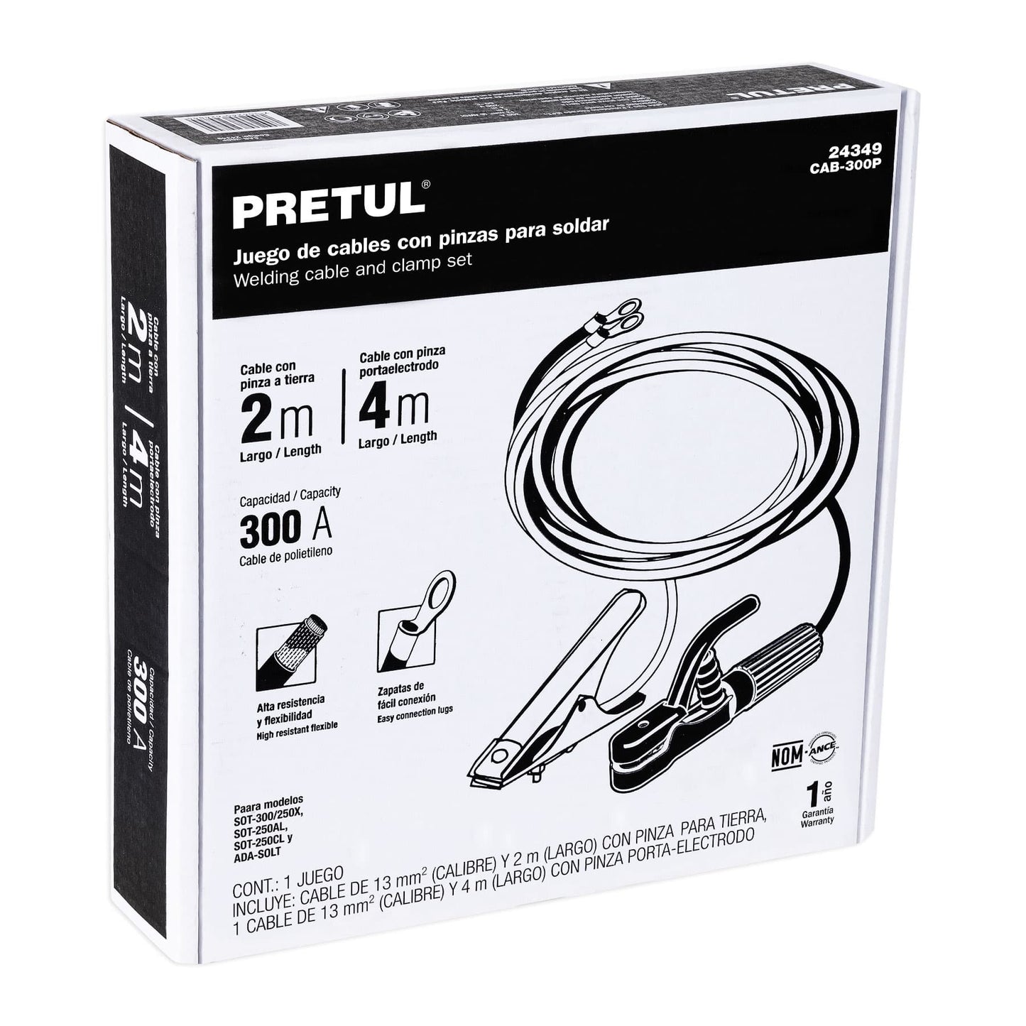 Cables con pinzas para soldadoras de arco y ADA-SOLT, PRETUL | CAB-300P | 24349