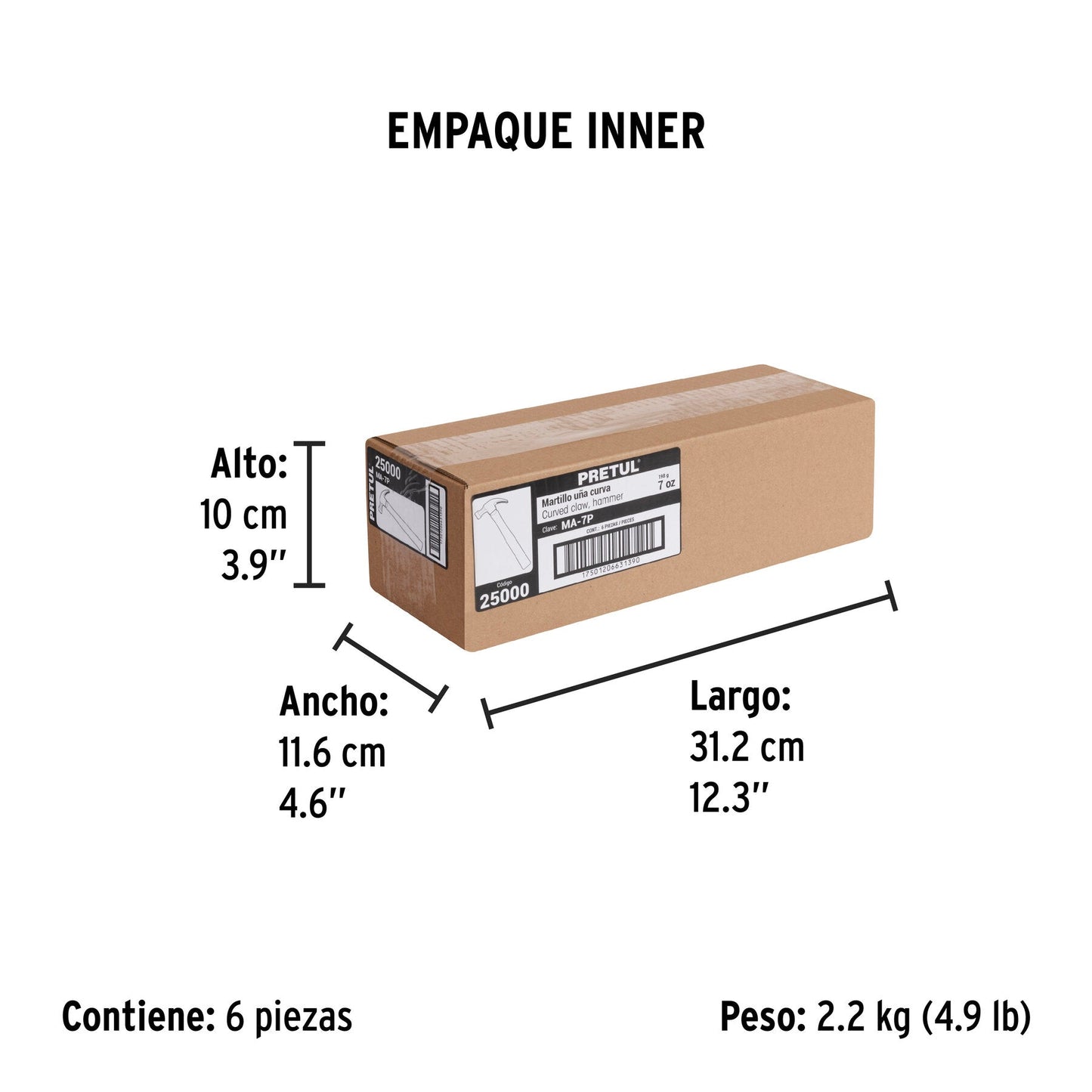 Martillo semipulido, 7 oz, uña curva, PRETUL | MA-7P | 25000