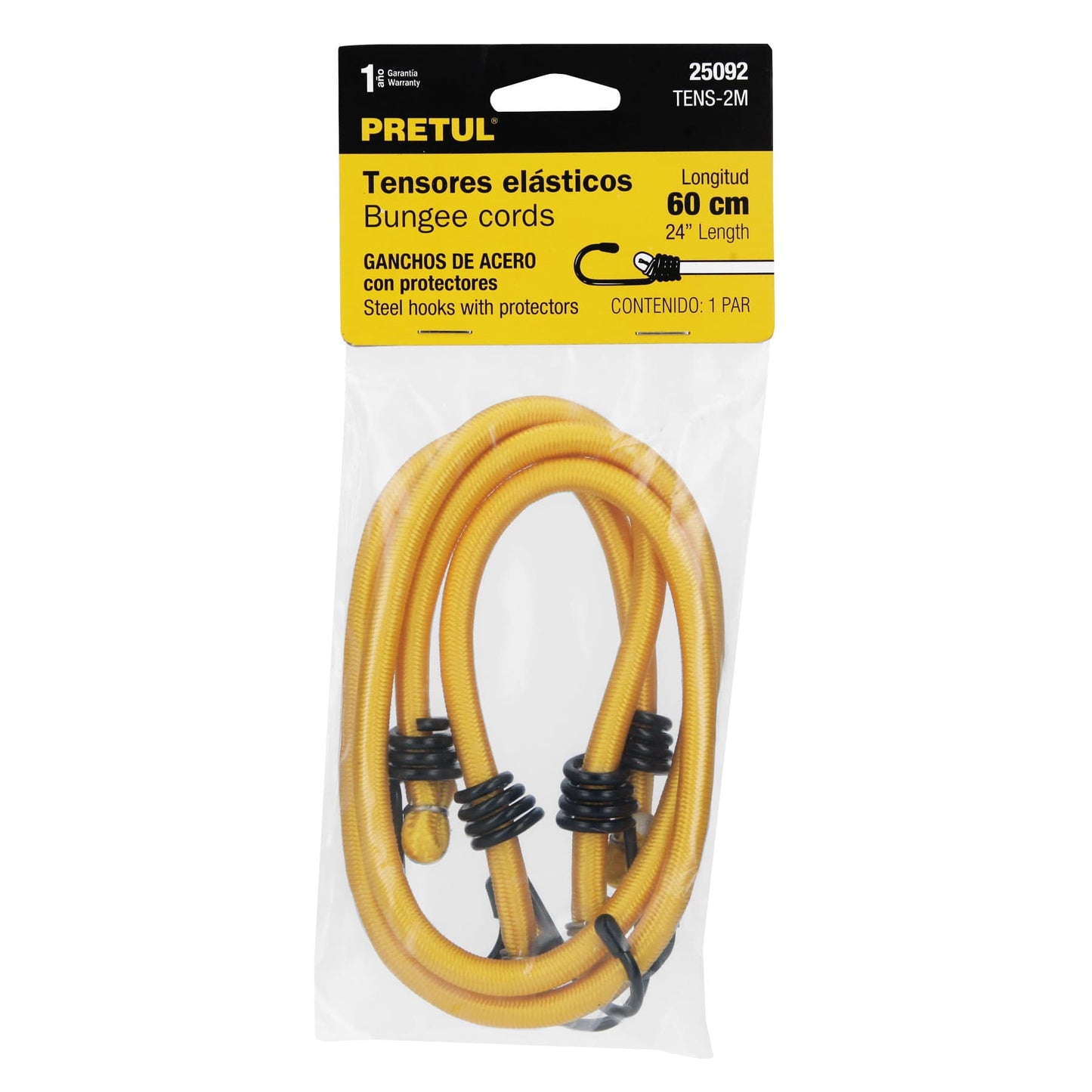 Bolsa con 2 tensores elásticos amarillos de 60 cm, Pretul | TENS-2M | 25092