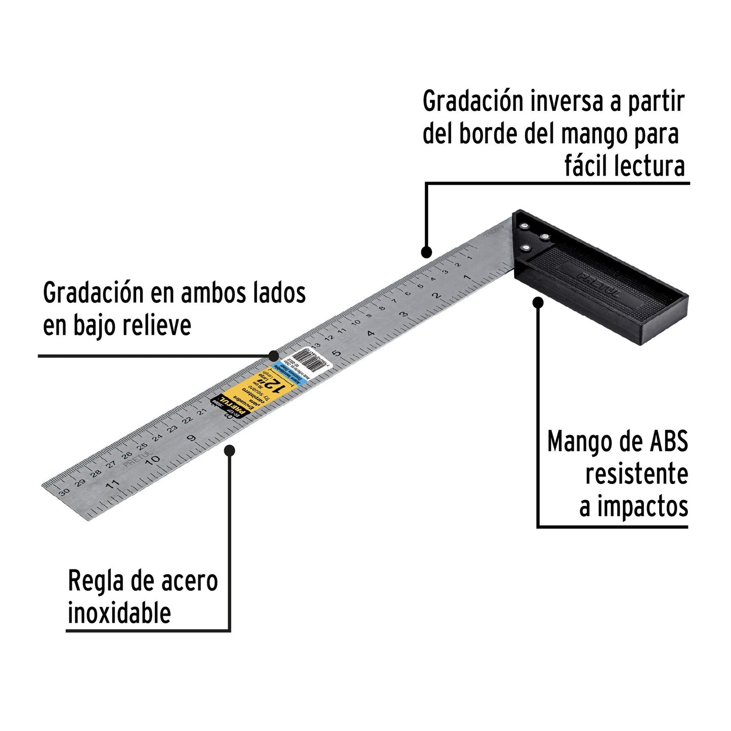 Escuadra 12' para carpintero, Pretul | EC-12P | 26089