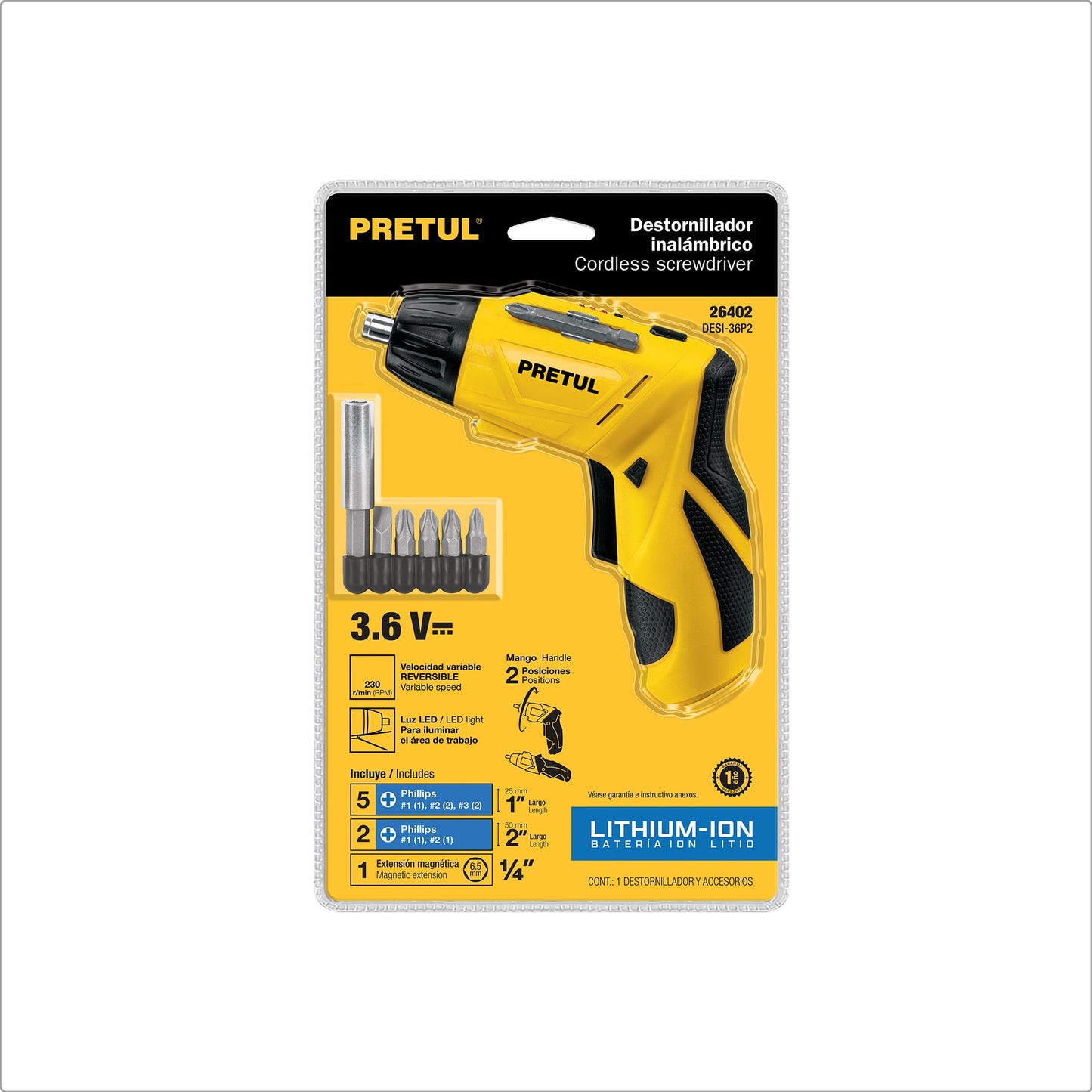 Destornillador de dos posiciones, 3.6V, PRETUL | DESI-36P2 | 26402