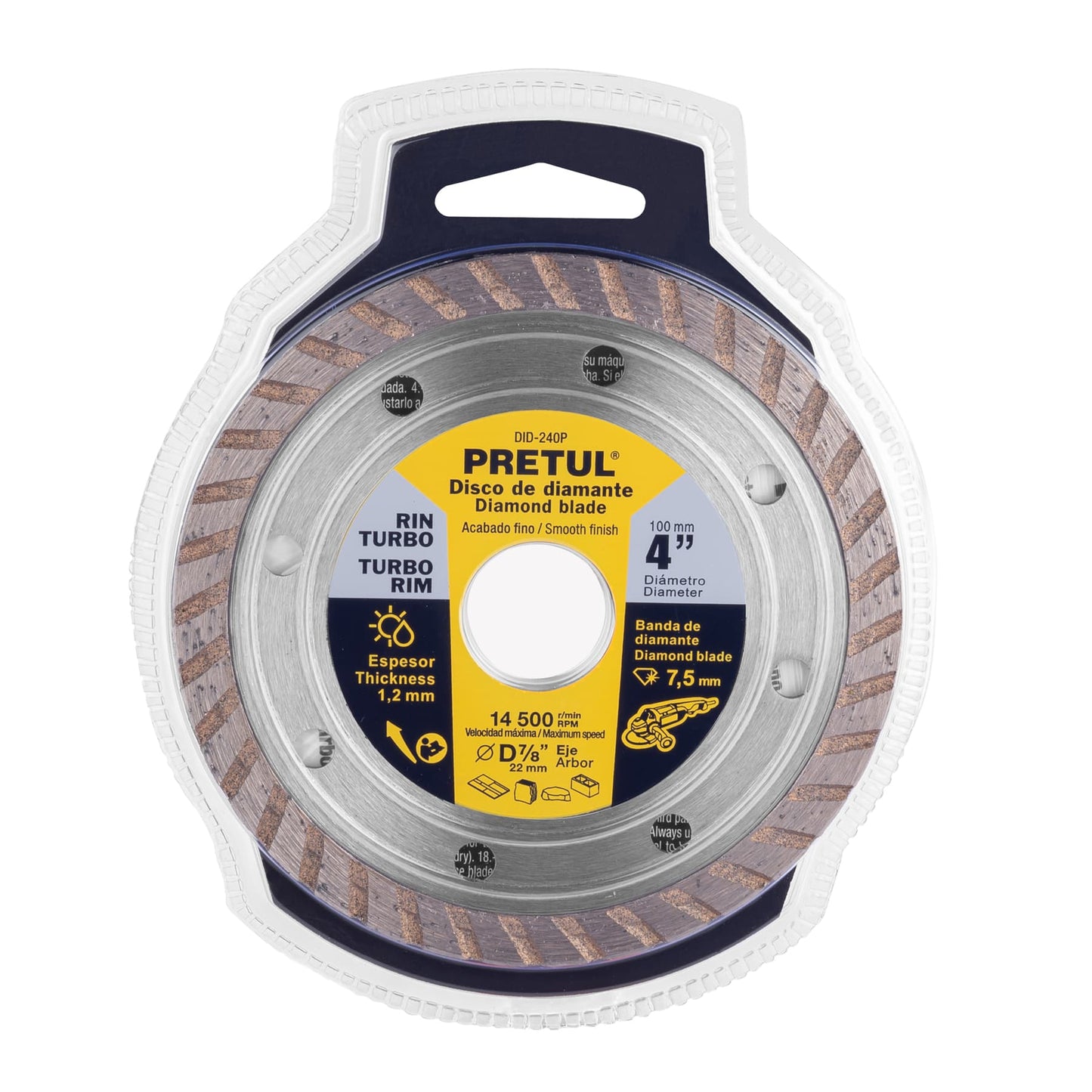Disco de diamante de 4' x 1.2 mm, rin turbo, PRETUL | DID-240P | 27016