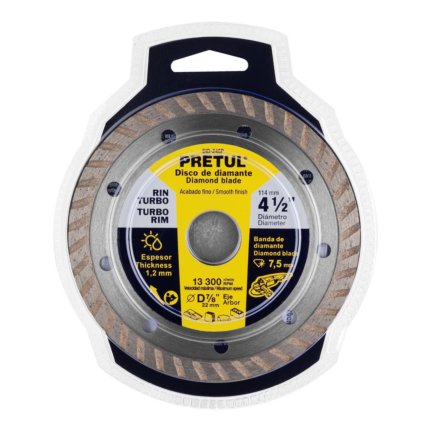 Disco de diamante de 4-1/2' x 1.2 mm, rin turbo, PRETUL | DID-245P | 27017
