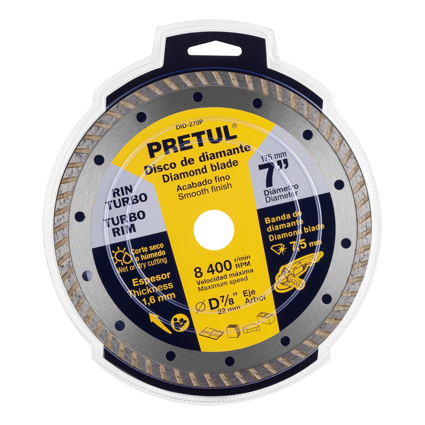 Disco de diamante de 7' x 1.6 mm, rin turbo, PRETUL | DID-270P | 27018