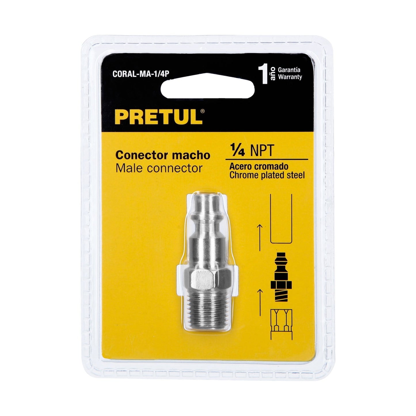 Conector rápido de acero, macho, cuerda 1/4' NPT, PRETUL | CORAL-MA-1/4P | 27023