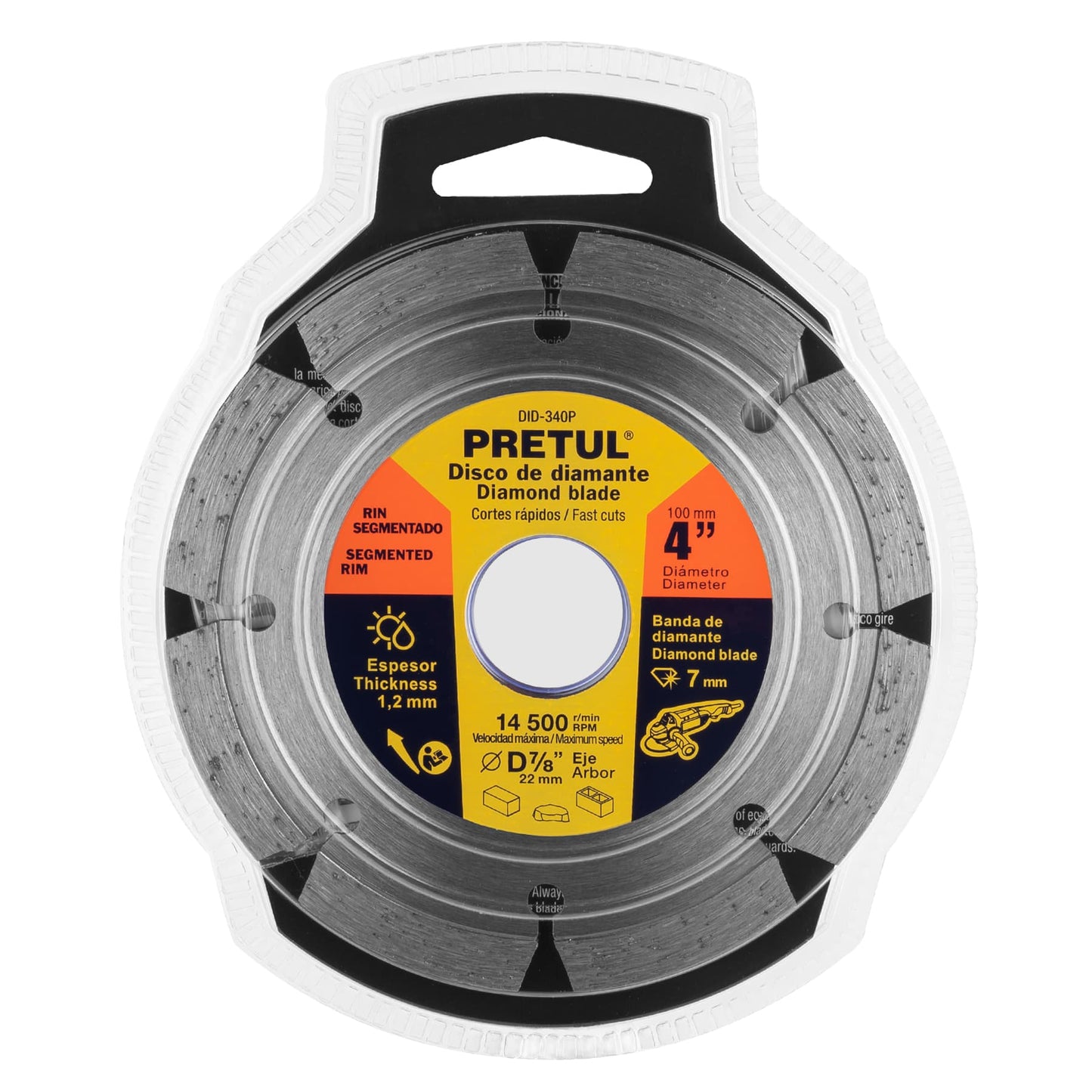 Disco de diamante de 4' x 1.2 mm rin segmentado, PRETUL | DID-340P | 27031