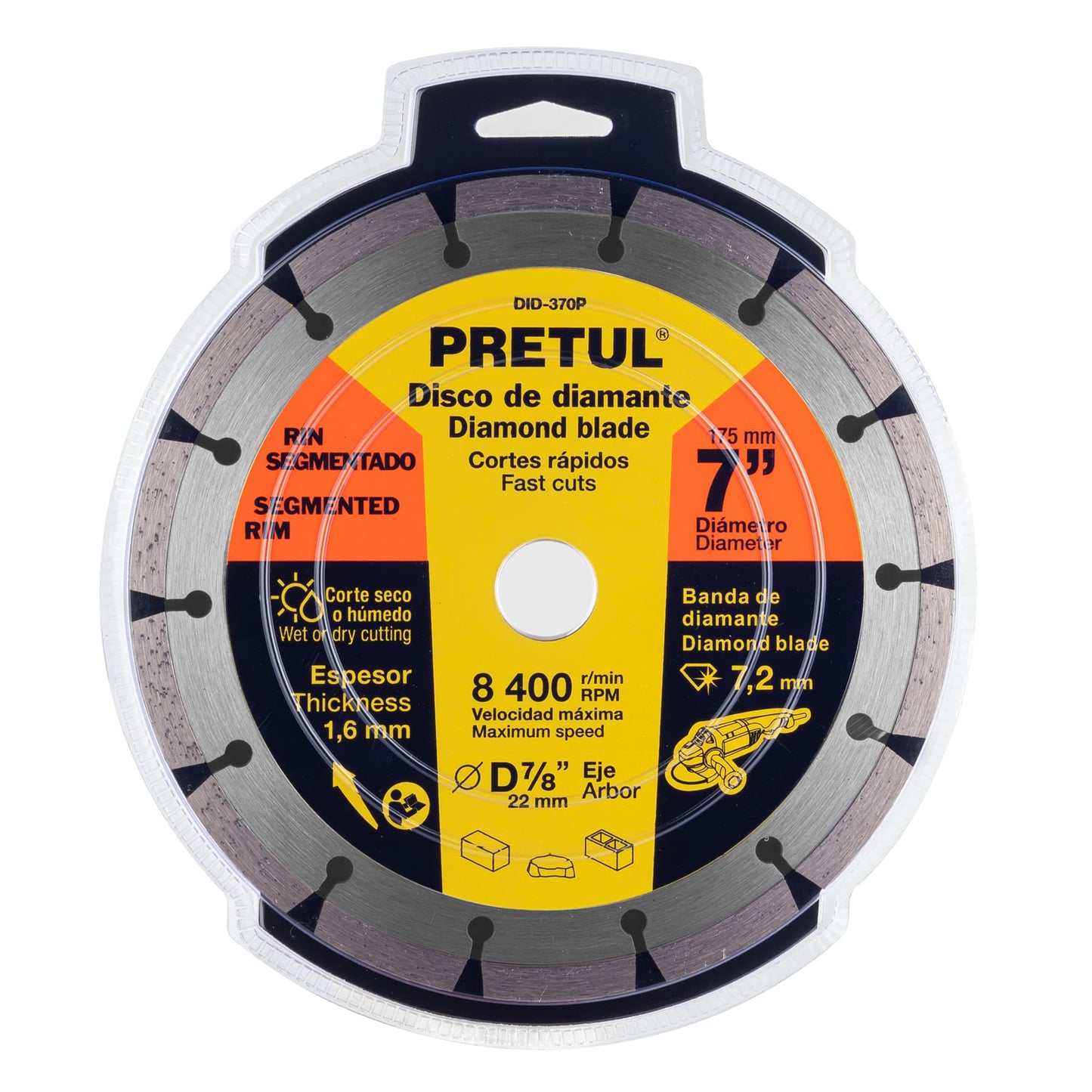 Disco de diamante de 7' x 1.6 mm rin segmentado, PRETUL | DID-370P | 27033