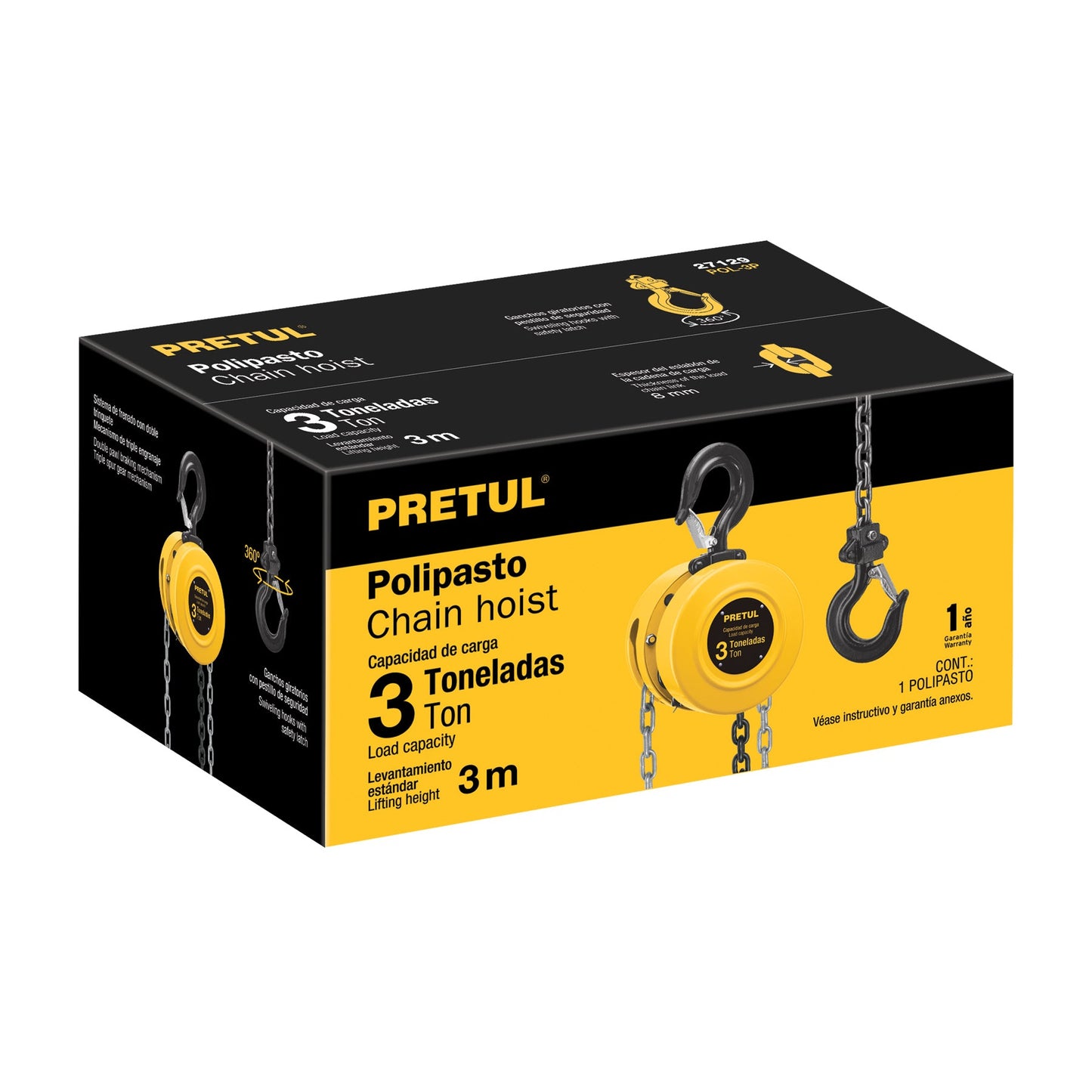 Polipasto de cadena de 3 ton, Pretul | POL-3P | 27129