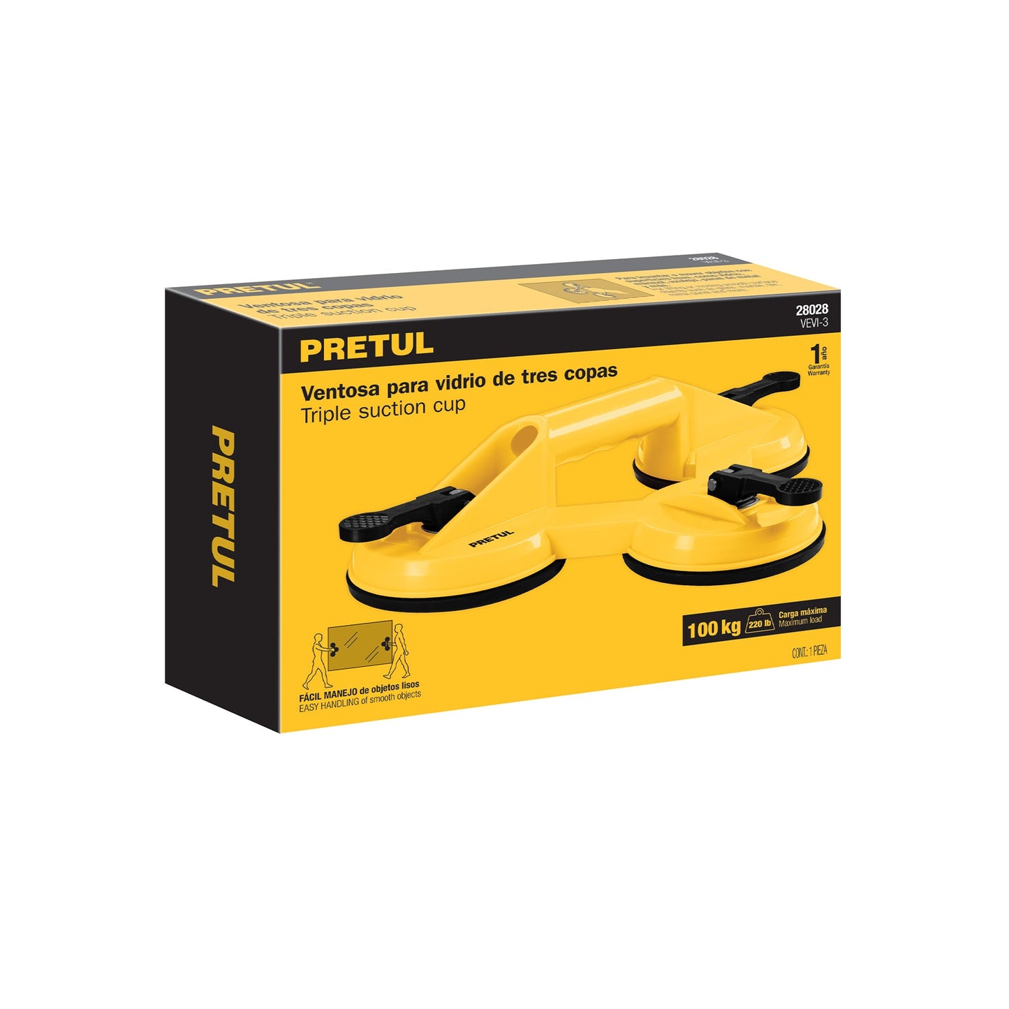 Ventosa de plástico para vidrio, 3 copas de succión, Pretul | VEVI-3 | 28028