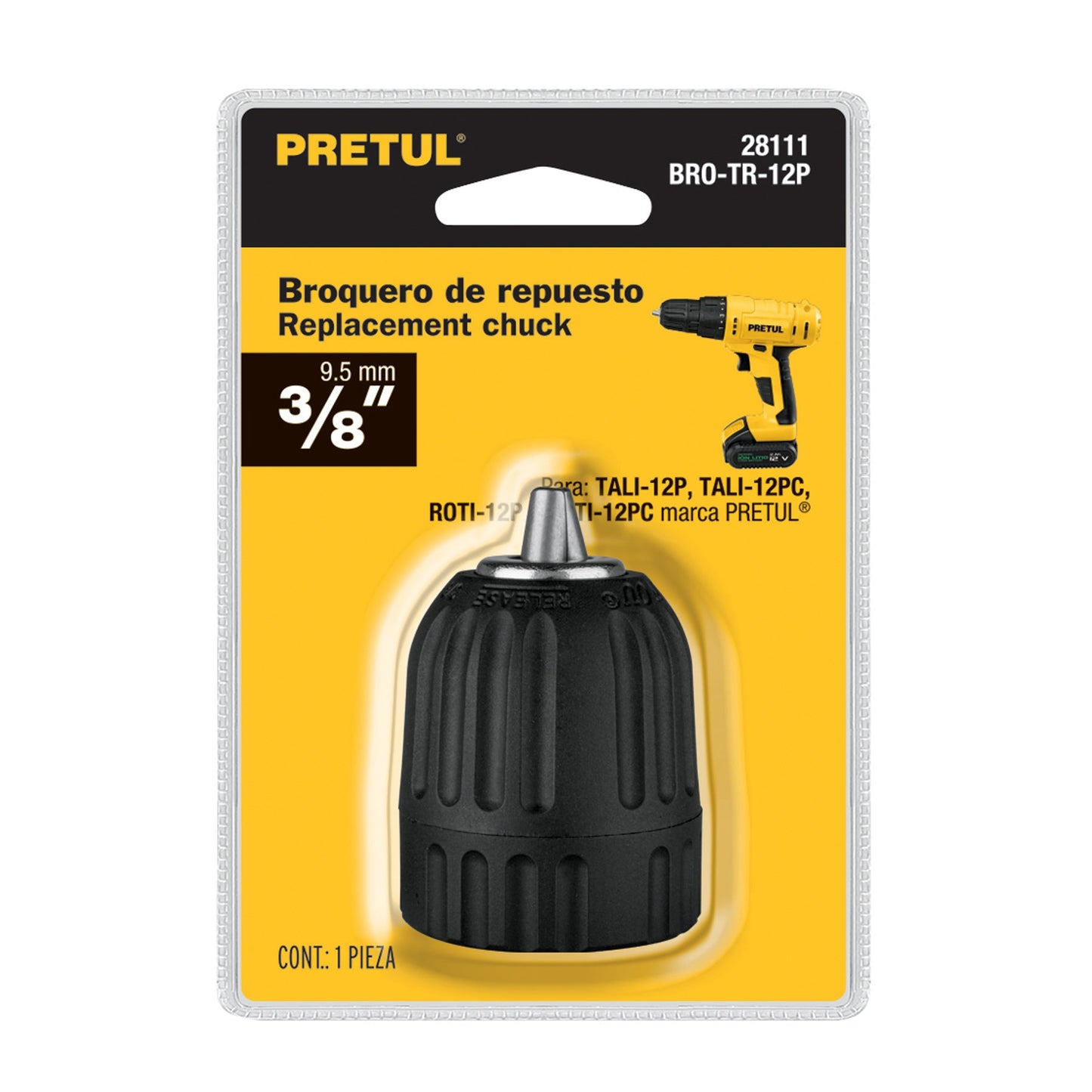 Broquero 3/8' sin llave, para máquinas inalámbricas, PRETUL | BRO-TR-12P | 28111