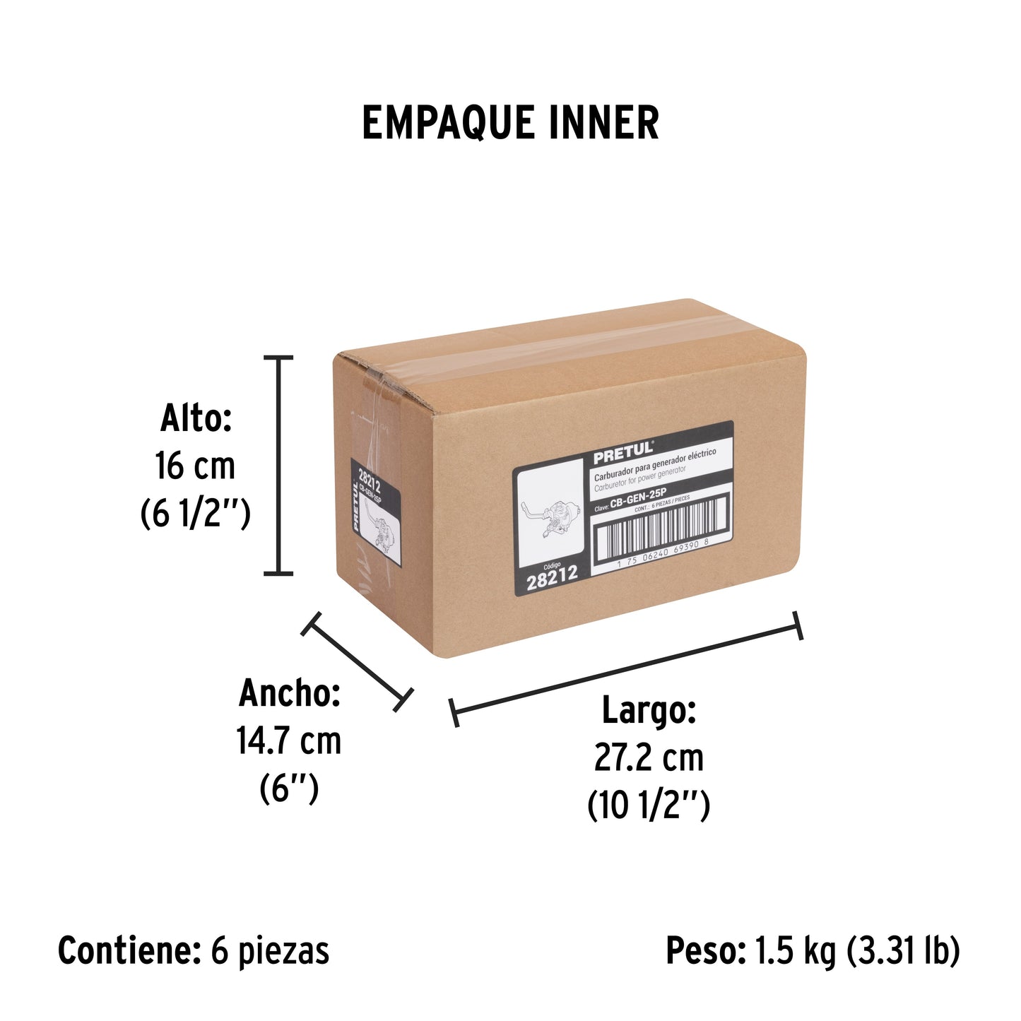 Carburador para generador a gasolina GEN-25P, PRETUL | CB-GEN-25P | 28212