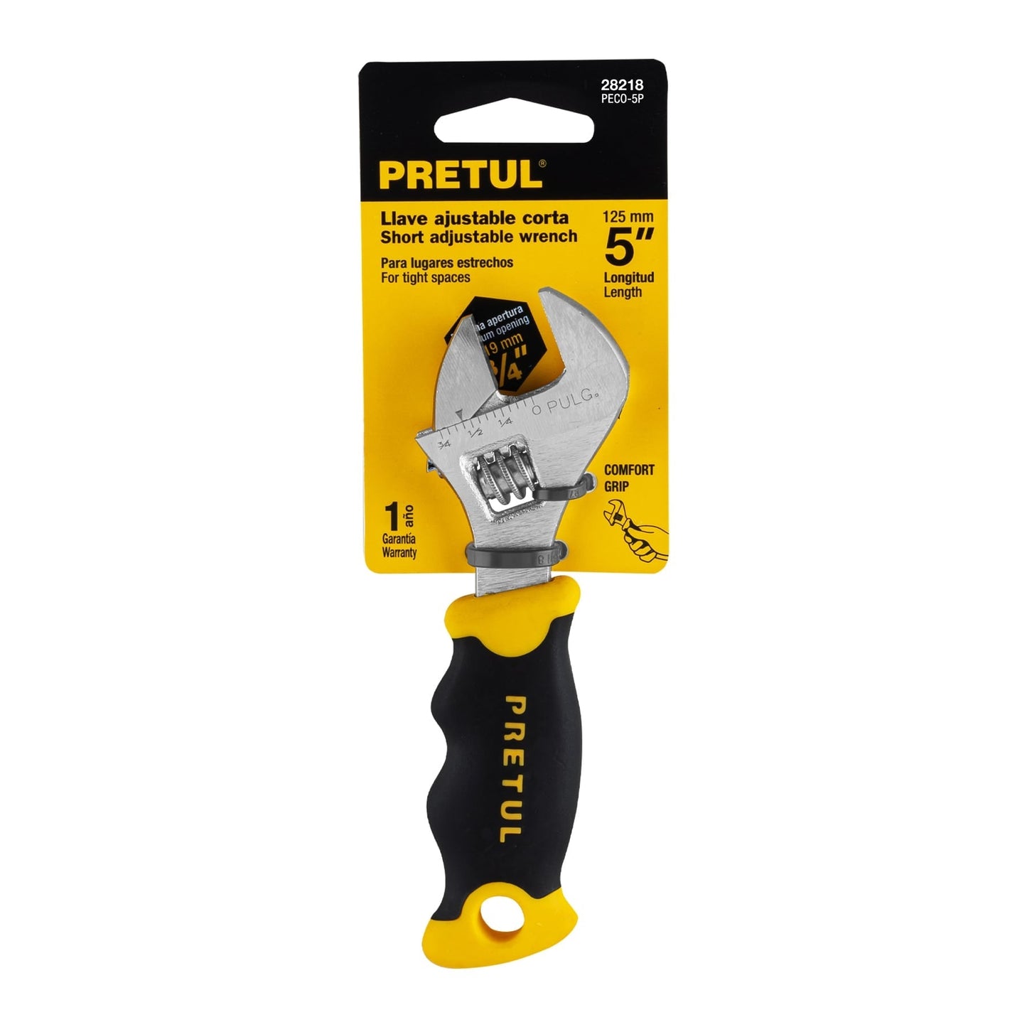 Llave ajustable (perico corto) 5' cromada con grip, Pretul | PECO-5P | 28218