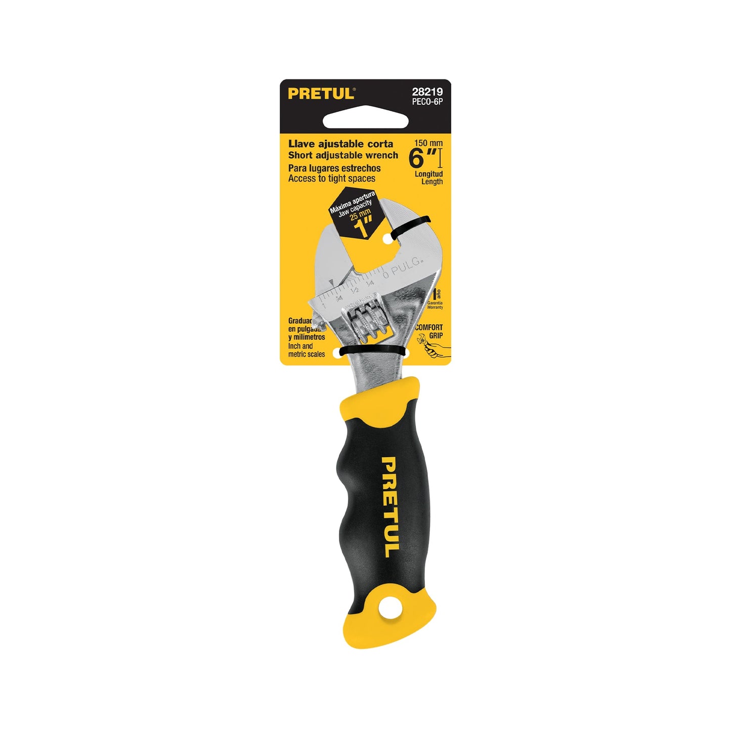 Llave ajustable (perico corto) 6' cromada con grip, Pretul | PECO-6P | 28219