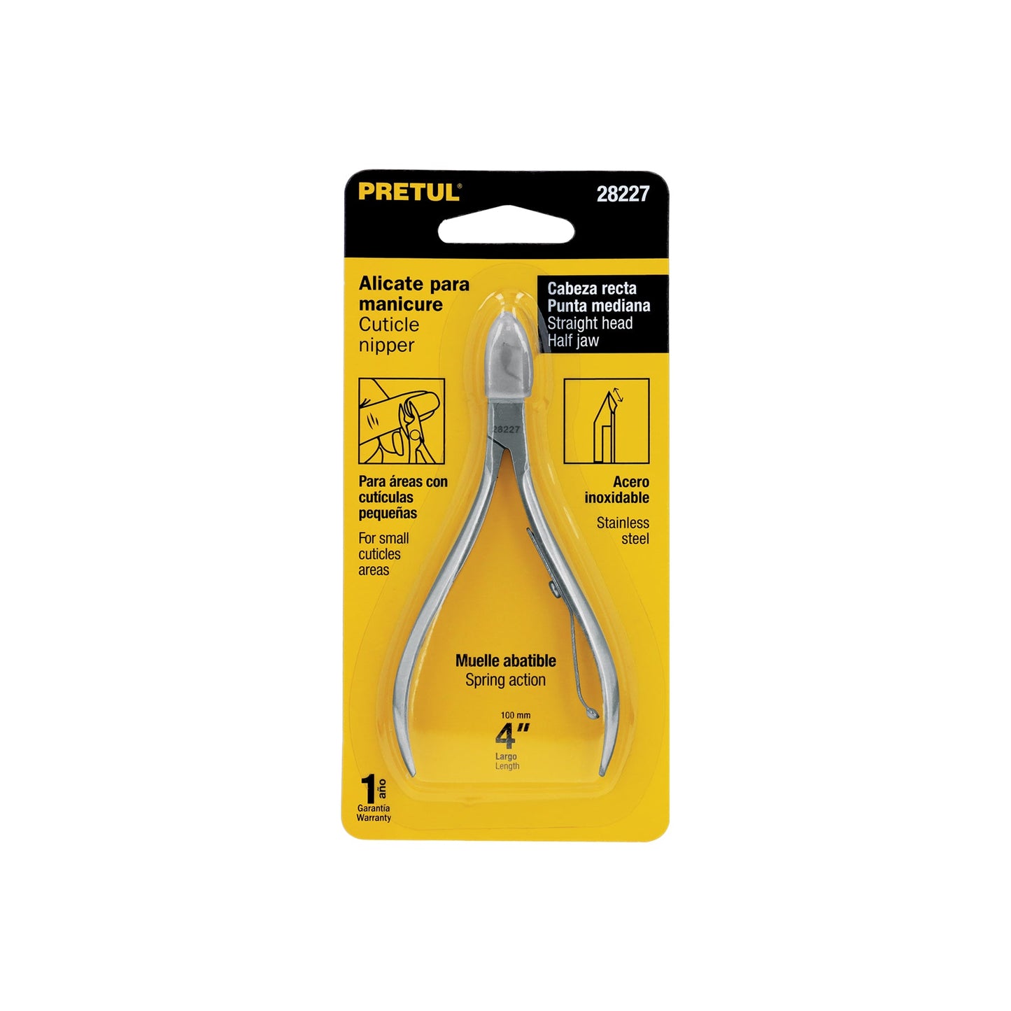 Alicate para manicure 4' cabeza recta, punta mediana, PRETUL | UNA-241P | 28227