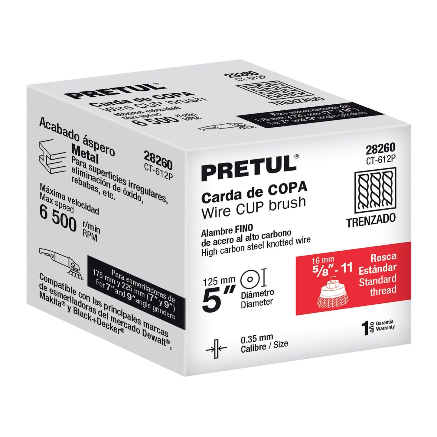 Carda copa 5' alambre trenzado fino, eje 5/8'-11, Pretul | CT-612P | 28260