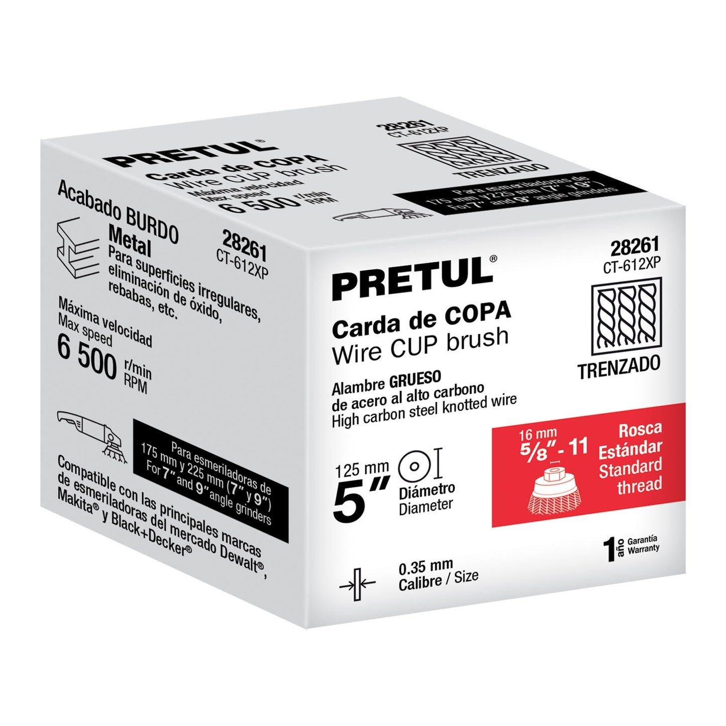 Carda copa 5' alambre trenzado grueso, eje 5/8'-11, Pretul | CT-612XP | 28261