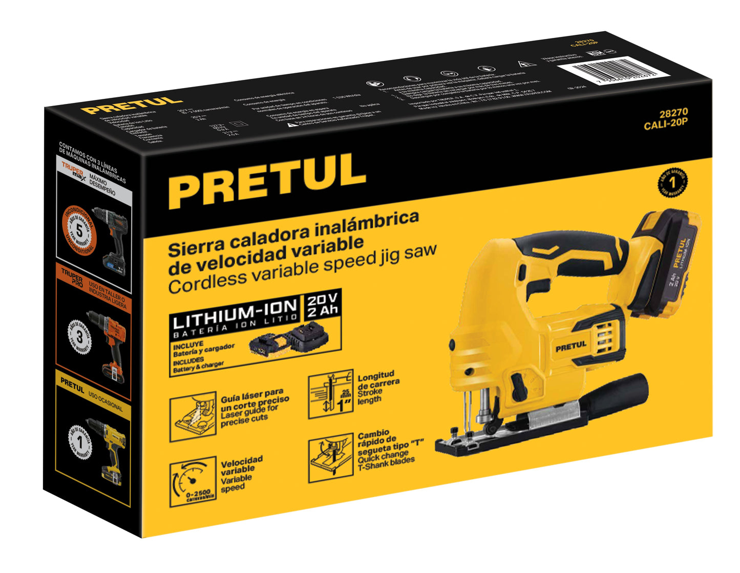 Sierra caladora, 20V, 1 batería 2Ah, PRETUL | CALI-20P | 28270