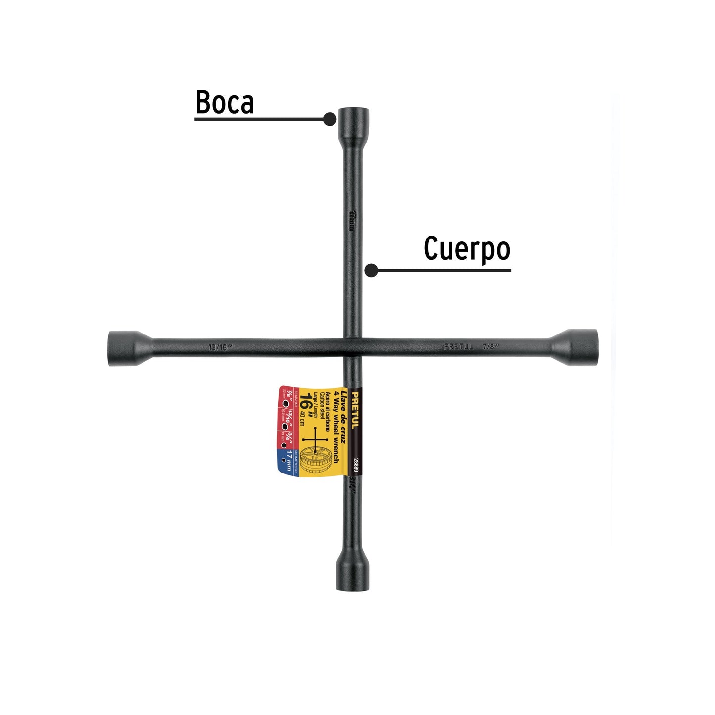 Llave de cruz 16', acabado negro mate, PRETUL | LLCR-16P | 28889