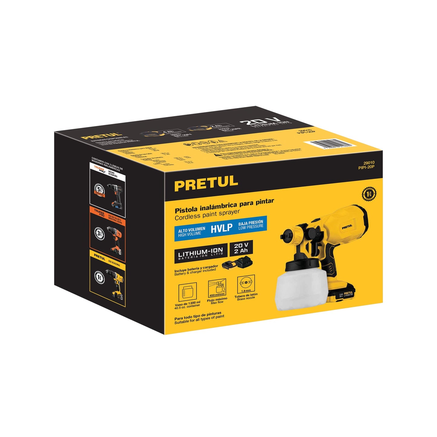 Pistola para pintar, 20V, 1 batería 2Ah, PRETUL | PIPI-20P | 29010