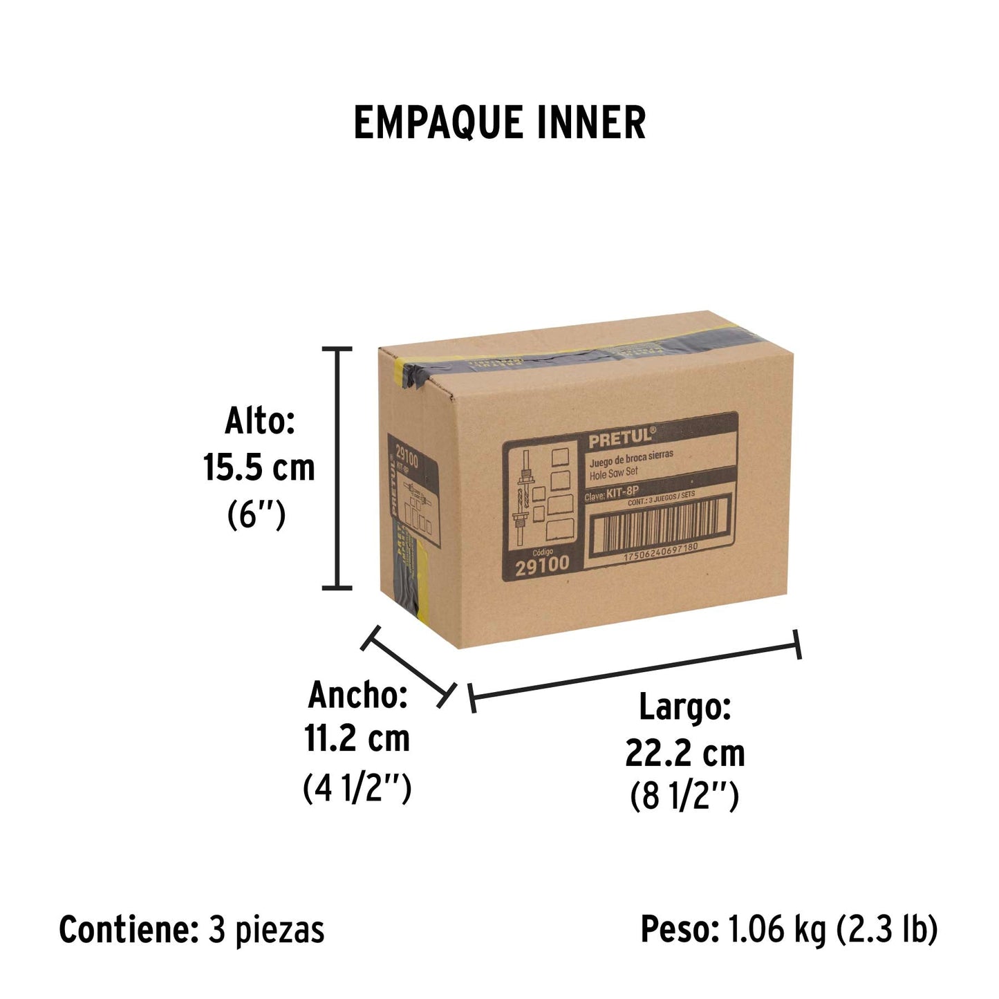 Juego de 7 brocasierras acero al carbono y 1 mandril, Pretul | KIT-8P | 29100