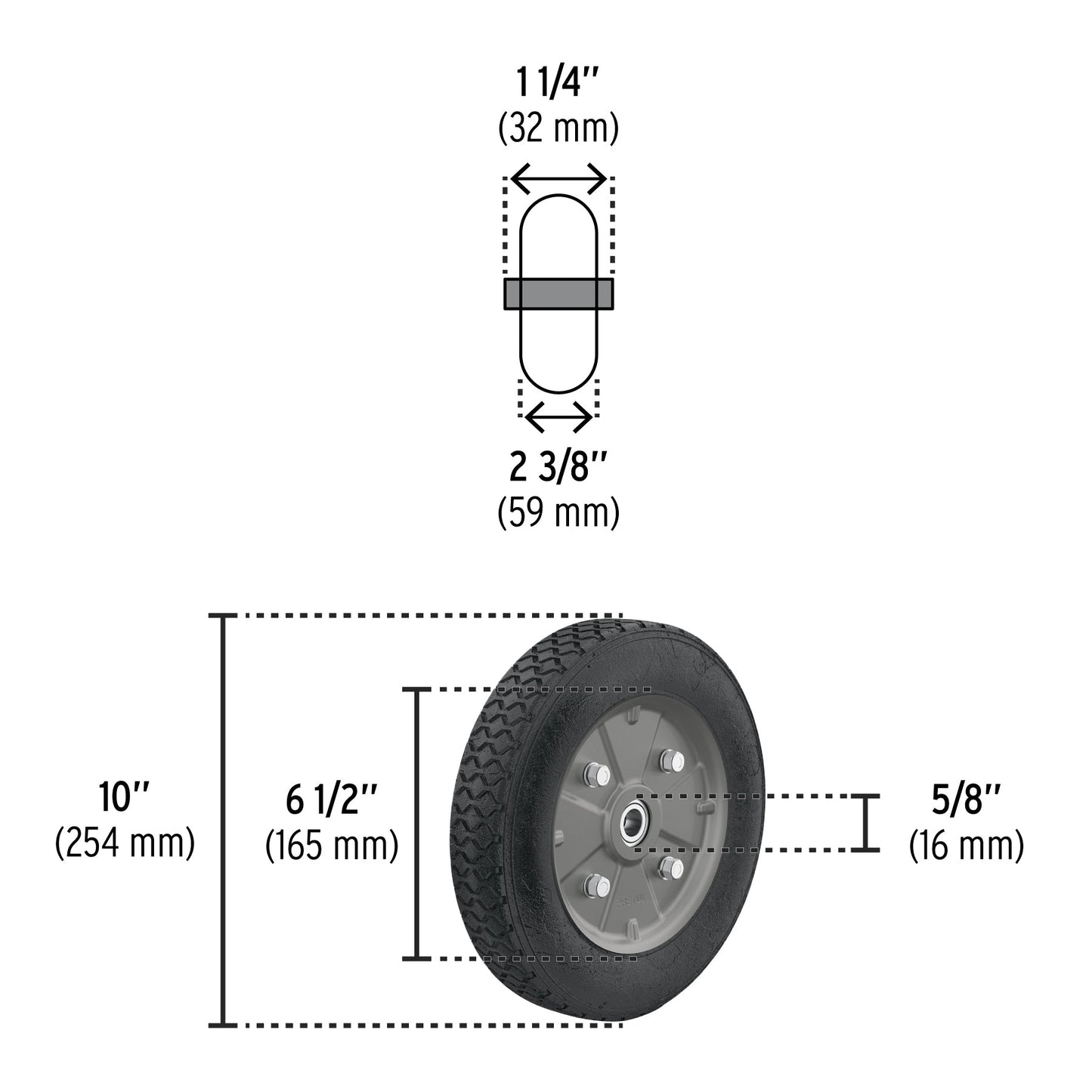 Rueda de hule sólido 10' para diablo, doble balero, Pretul | RD-102 | 45035