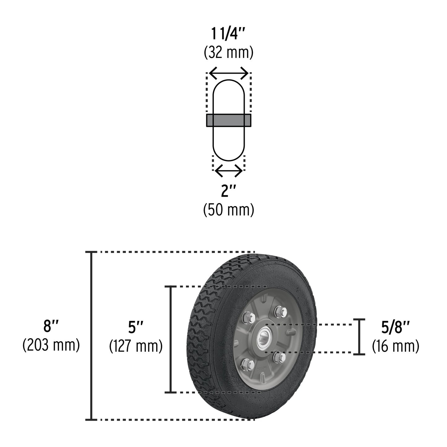 Rueda de hule sólido 8' para diablo, doble balero, Pretul | RD-82 | 45485