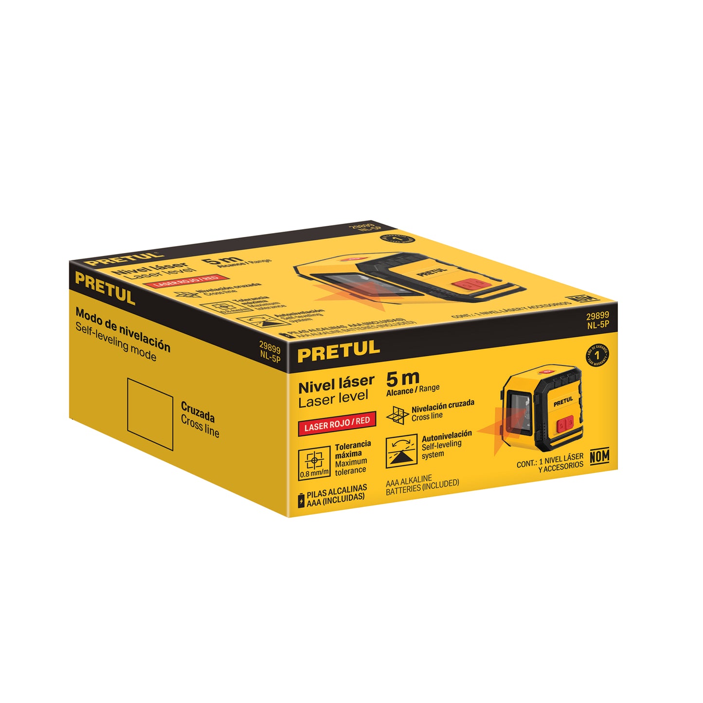 Nivel láser rojo, alcance 5 m, de pilas, PRETUL | NL-5P | 29899