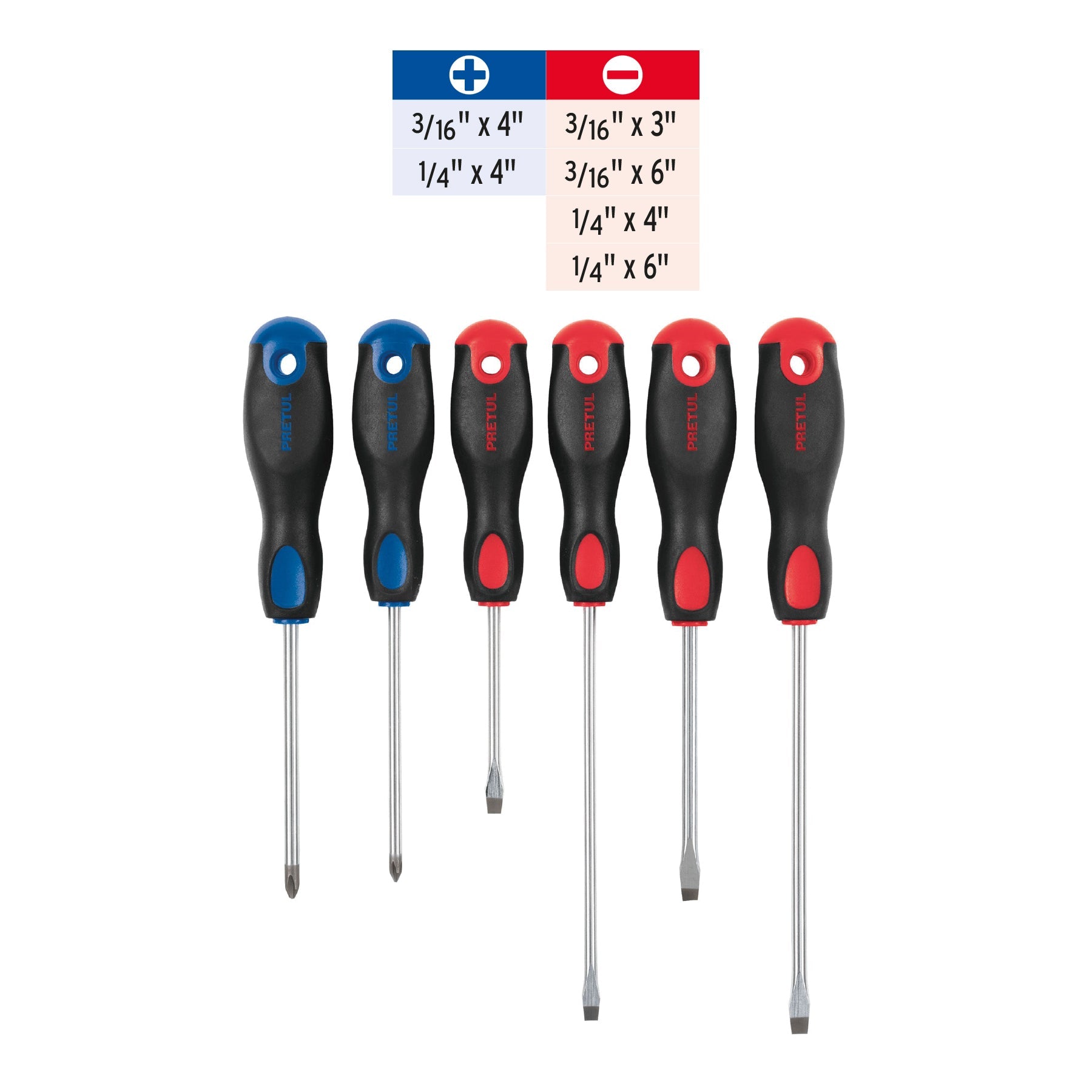 Juego de 6 desarmadores mango Comfort Grip, Pretul | JD-6BP | 20220