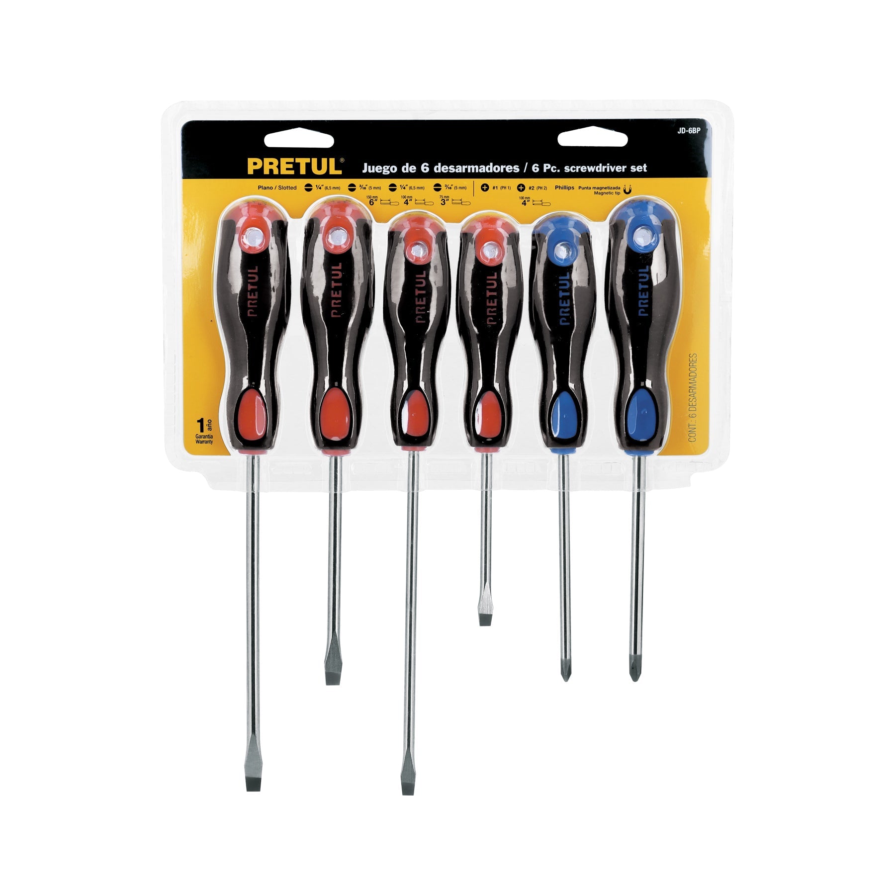 Juego de 6 desarmadores mango Comfort Grip, Pretul | JD-6BP | 20220
