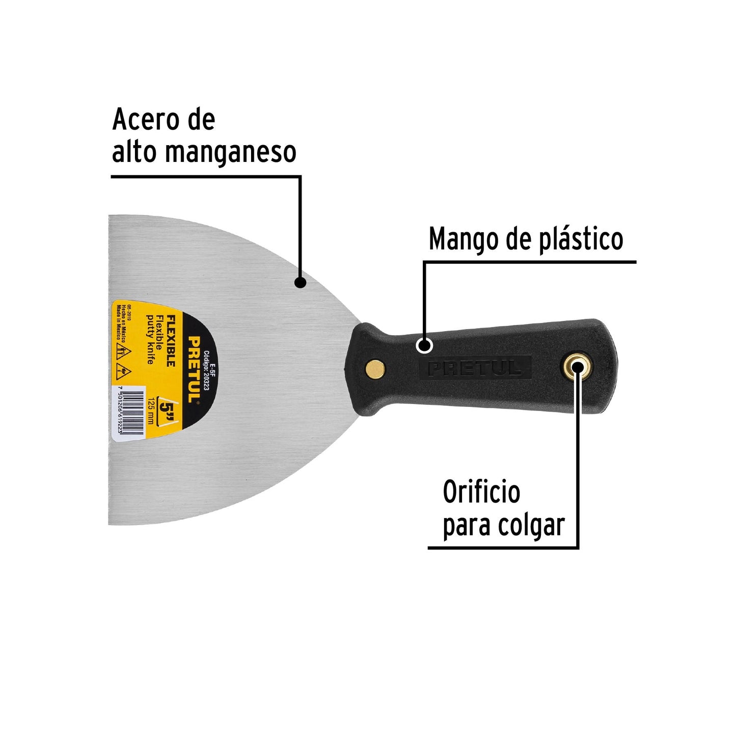Espátula flexible 5' con mango de plástico, Pretul | E-5F | 20323