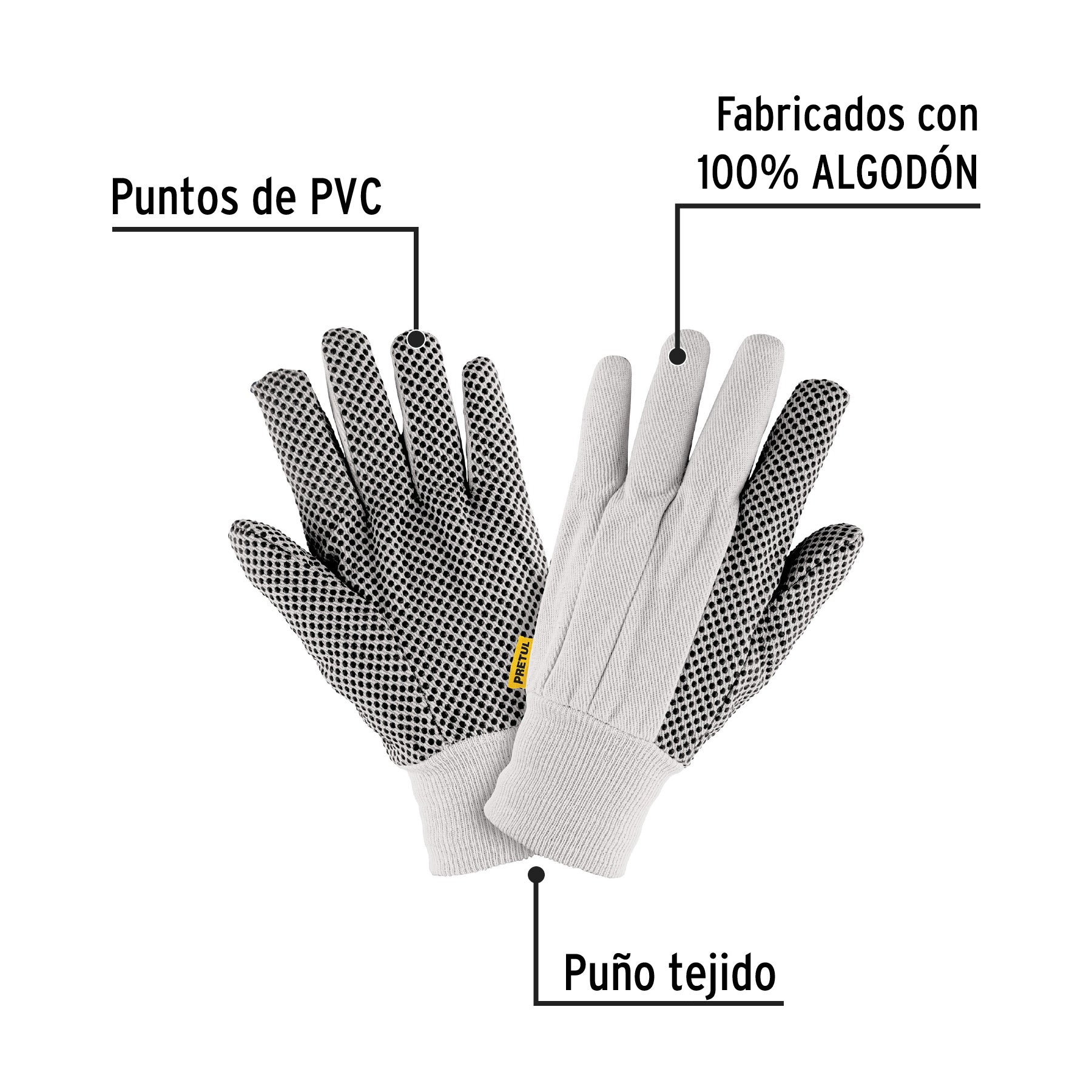 Guantes de algodón con puntos PVC en palma, unitalla, PRETUL | GU-455 | 20330
