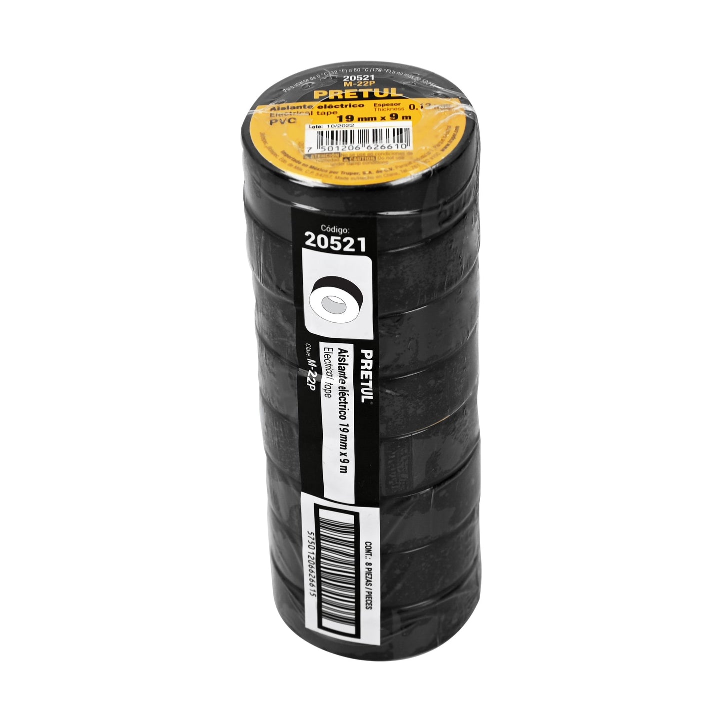 Cinta de aislar de 9 m x 19 mm, negra, Pretul | M-22P | 20521