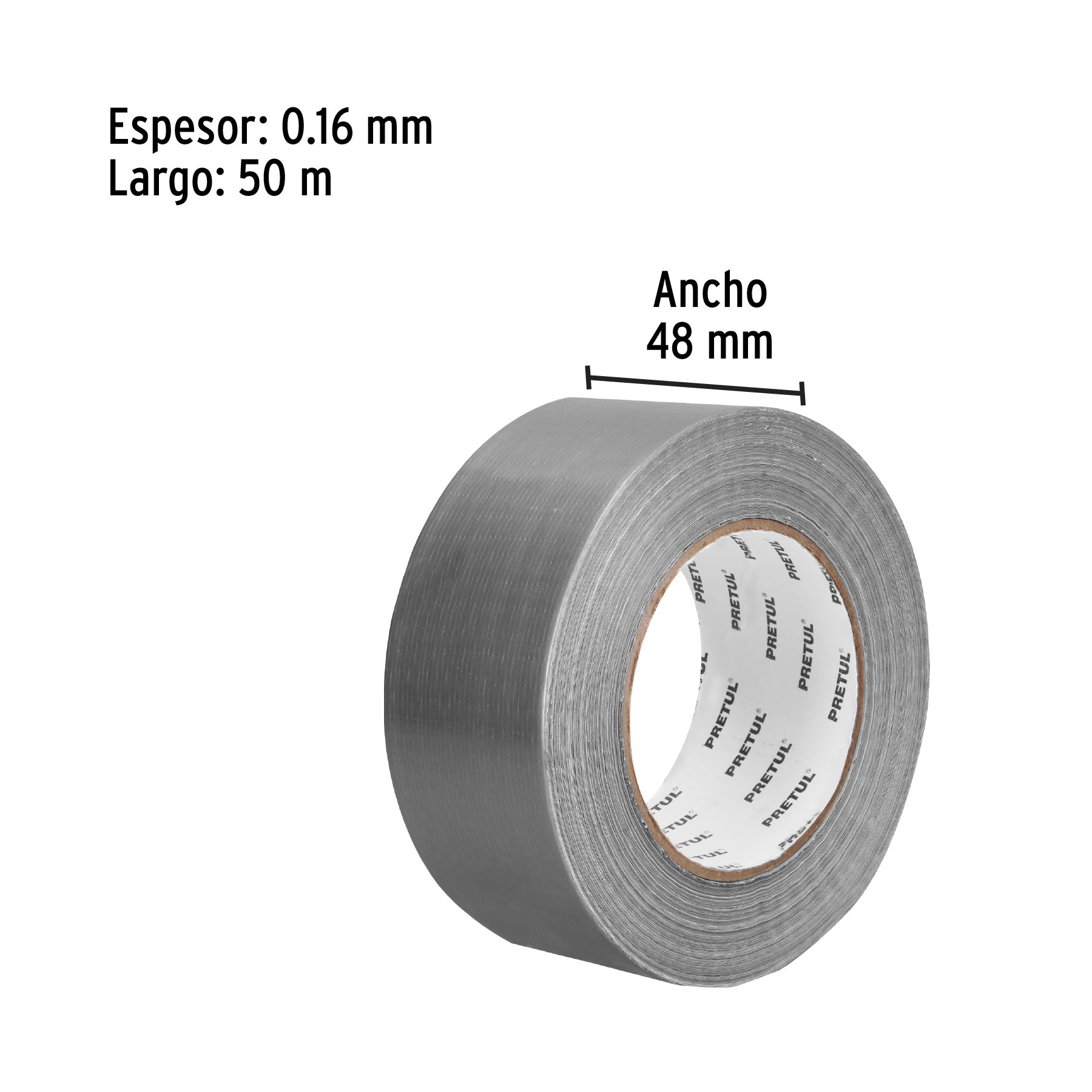 Cinta para ducto 50m x 48mm, espesor 0.16mm, Pretul | CDU-50P | 20530