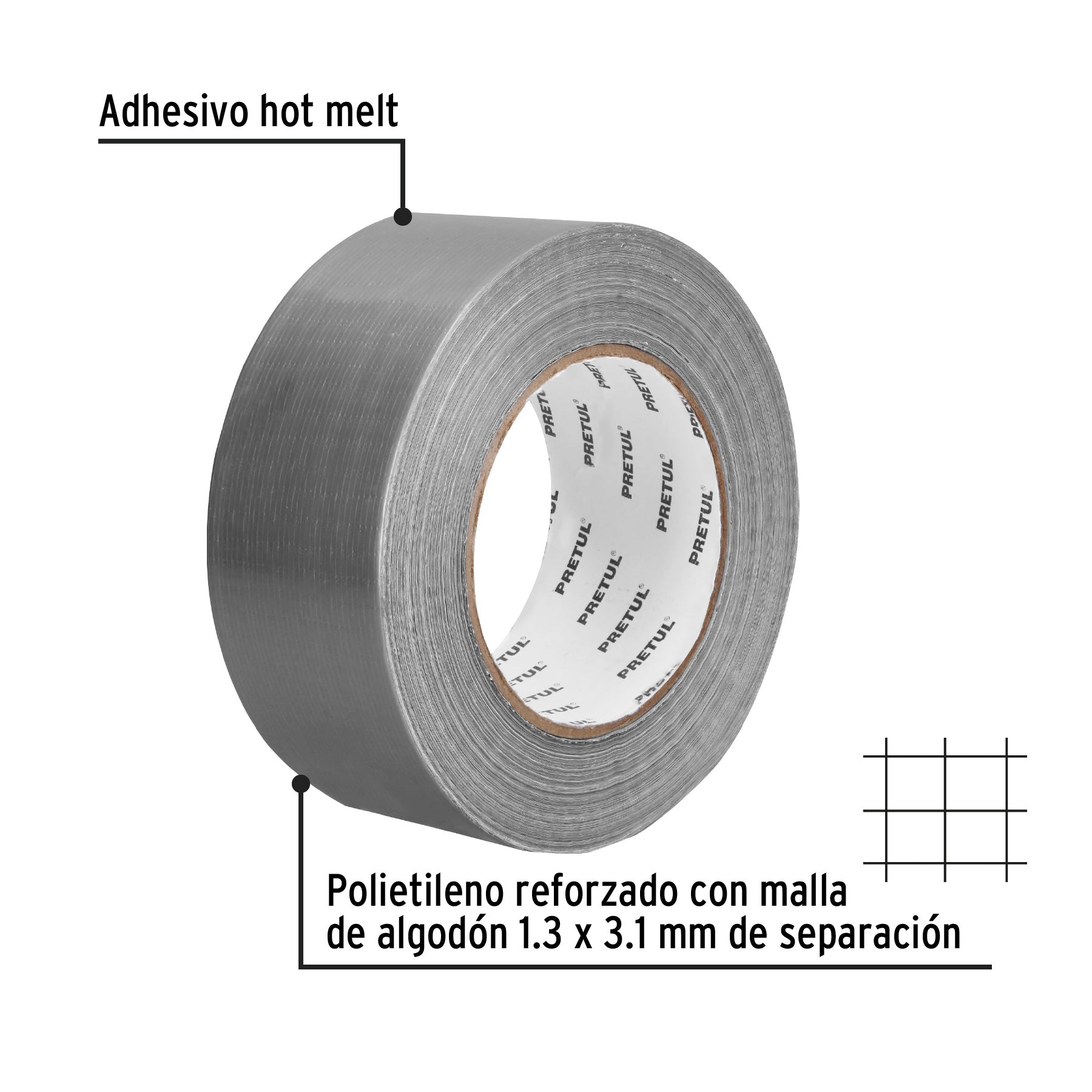 Cinta para ducto 50m x 48mm, espesor 0.16mm, Pretul | CDU-50P | 20530