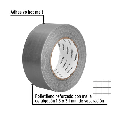 Cinta para ducto 50m x 48mm, espesor 0.16mm, Pretul | CDU-50P | 20530