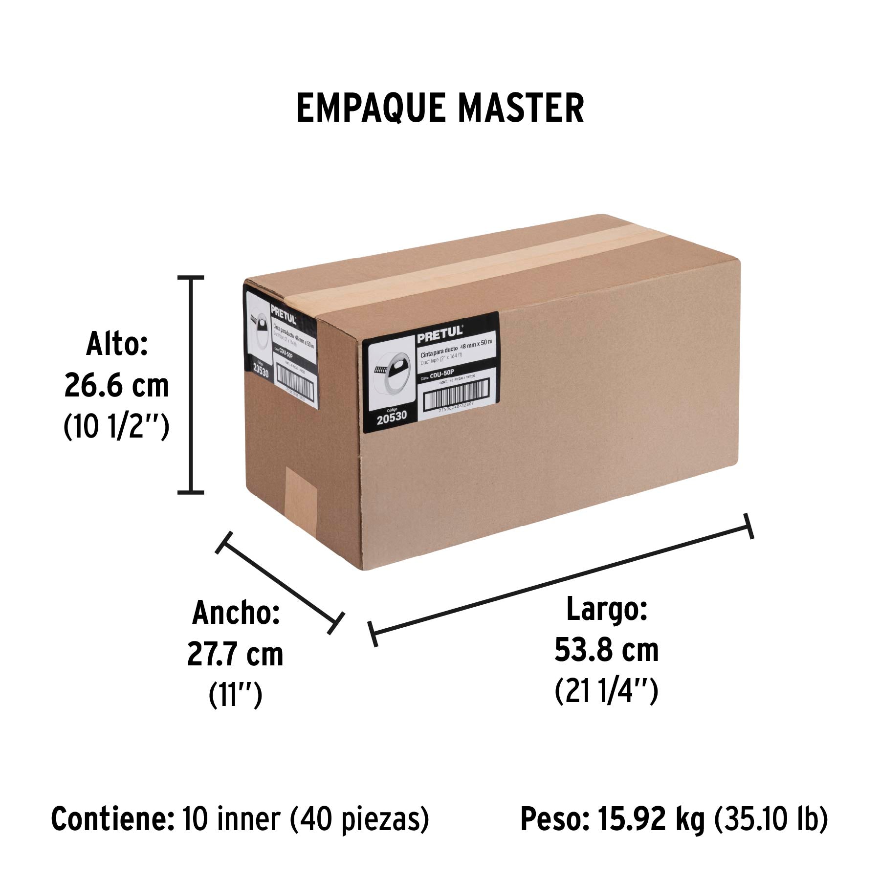 Cinta para ducto 50m x 48mm, espesor 0.16mm, Pretul | CDU-50P | 20530