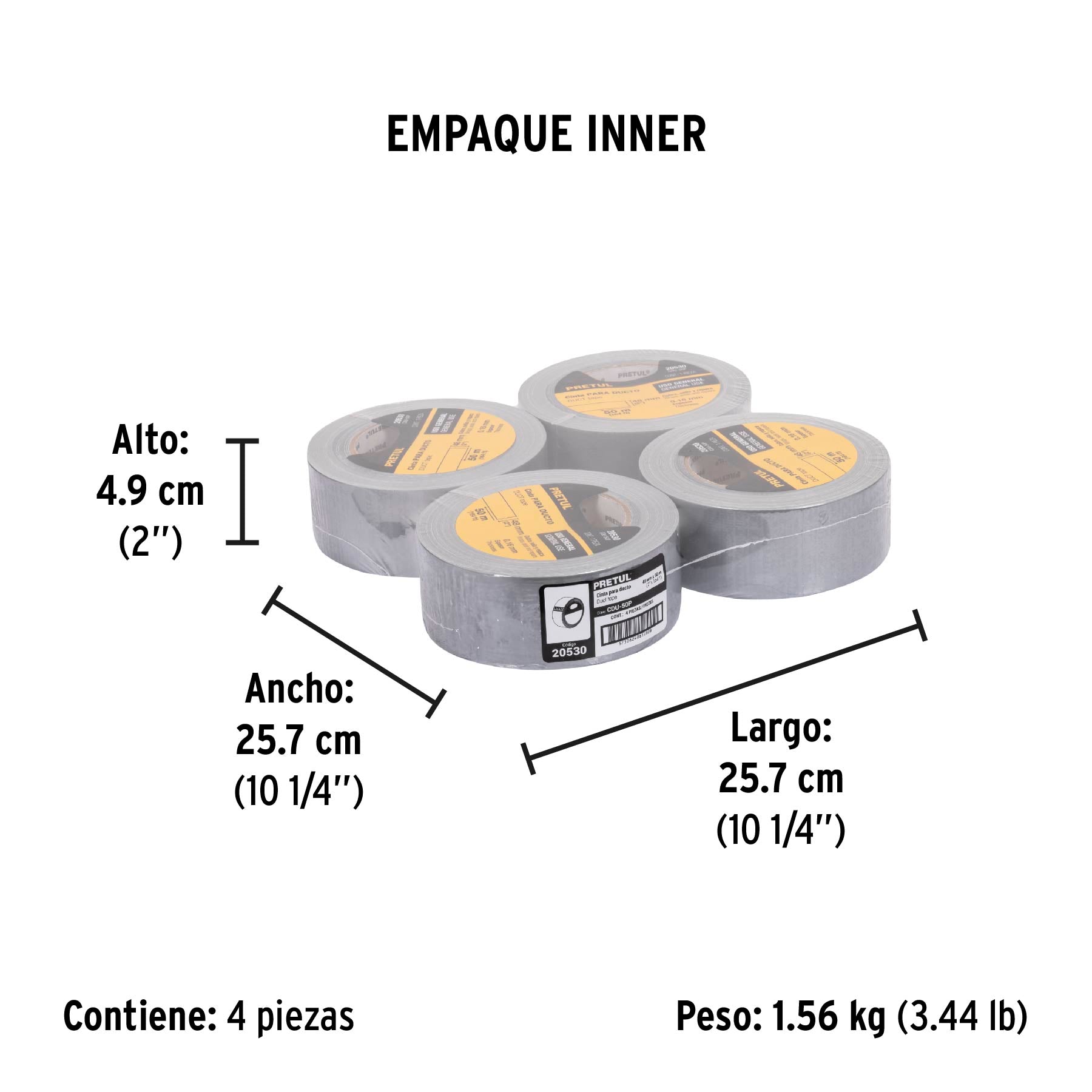 Cinta para ducto 50m x 48mm, espesor 0.16mm, Pretul | CDU-50P | 20530