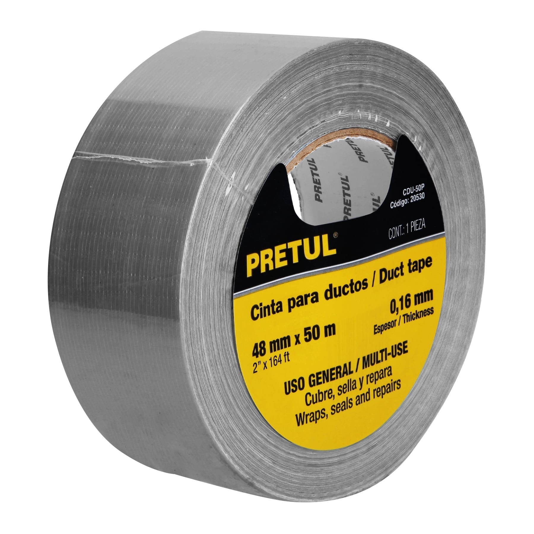Cinta para ducto 50m x 48mm, espesor 0.16mm, Pretul | CDU-50P | 20530