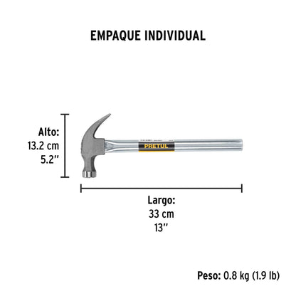 Martillo uña curva 16 oz, mango tubular, Pretul | MT-16P | 20595