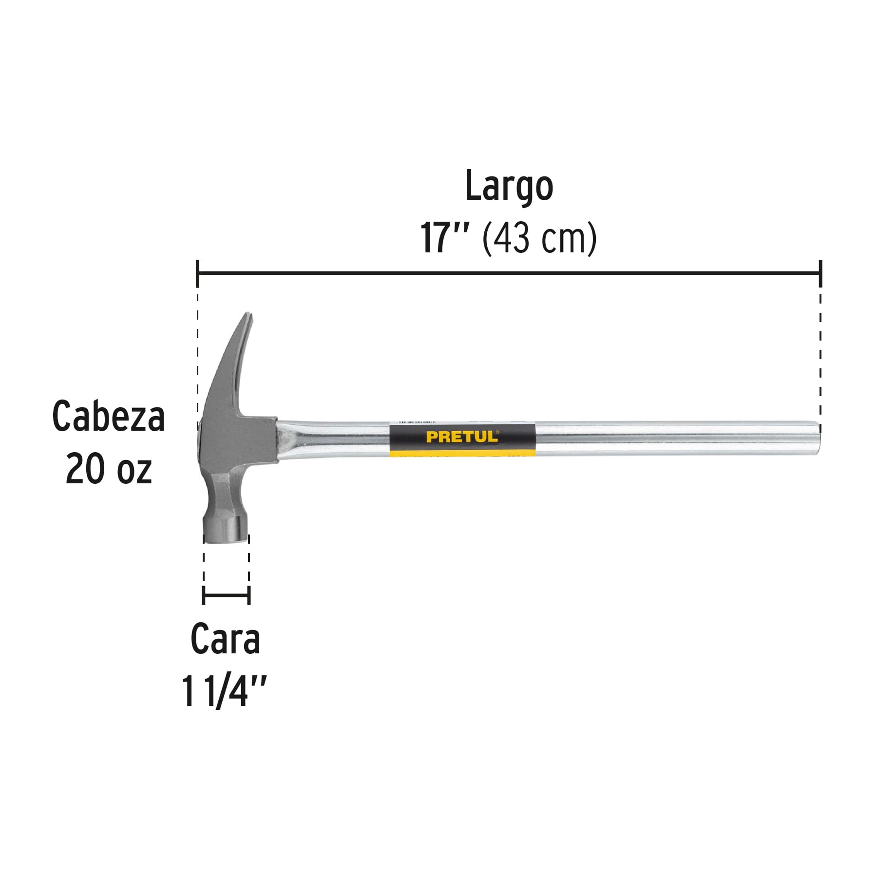 Martillo uña recta 20 oz, mango tubular, Pretul | MTR-20P | 20597