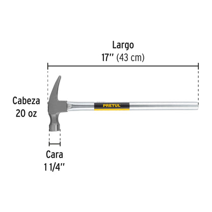 Martillo uña recta 20 oz, mango tubular, Pretul | MTR-20P | 20597