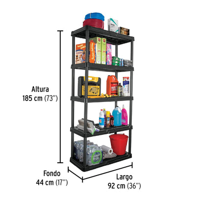 Estante plástico 5 repisas cap. 35 Kg, 180x44x92, PRETUL | EST-5P | 20614