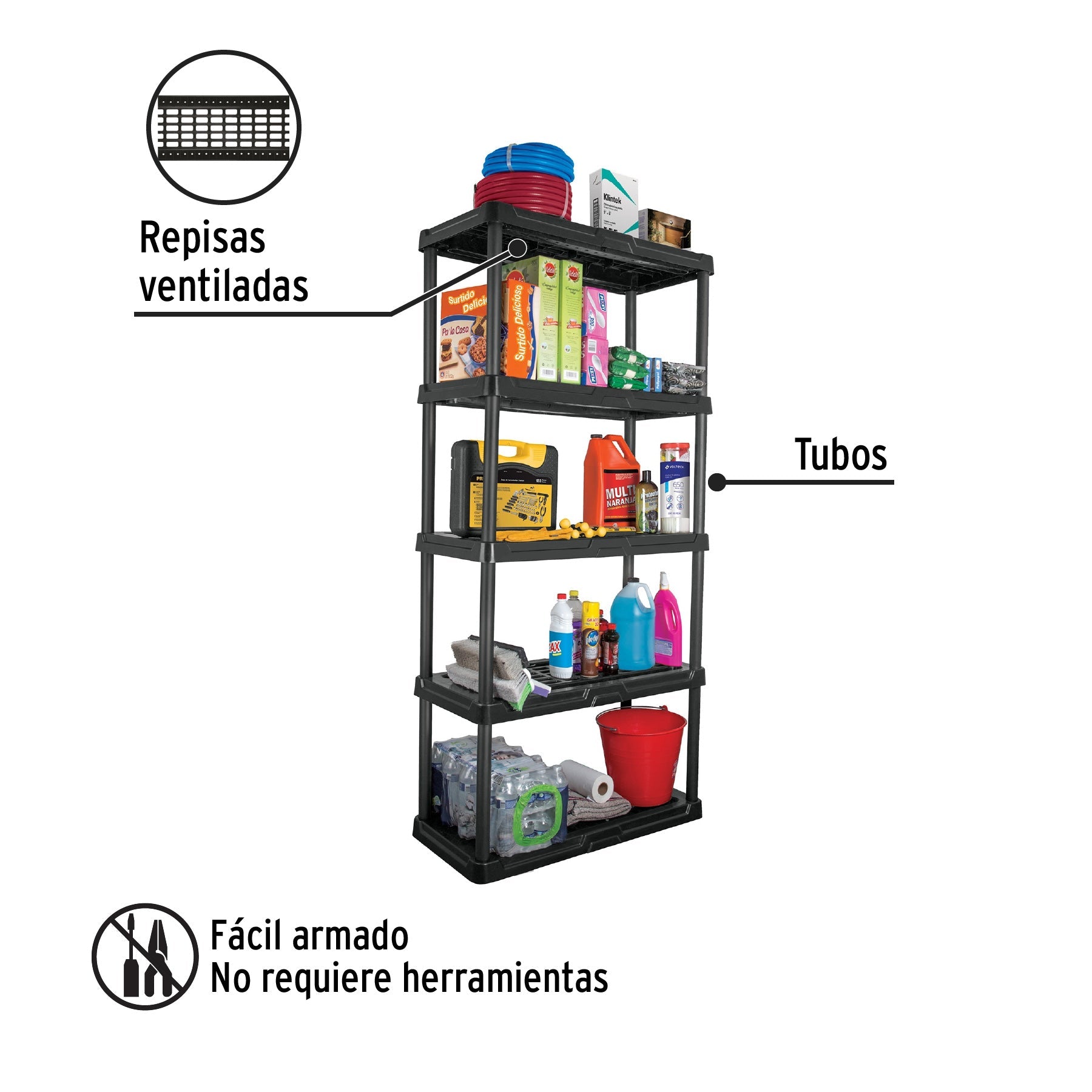 Estante plástico 5 repisas cap. 35 Kg, 180x44x92, PRETUL | EST-5P | 20614