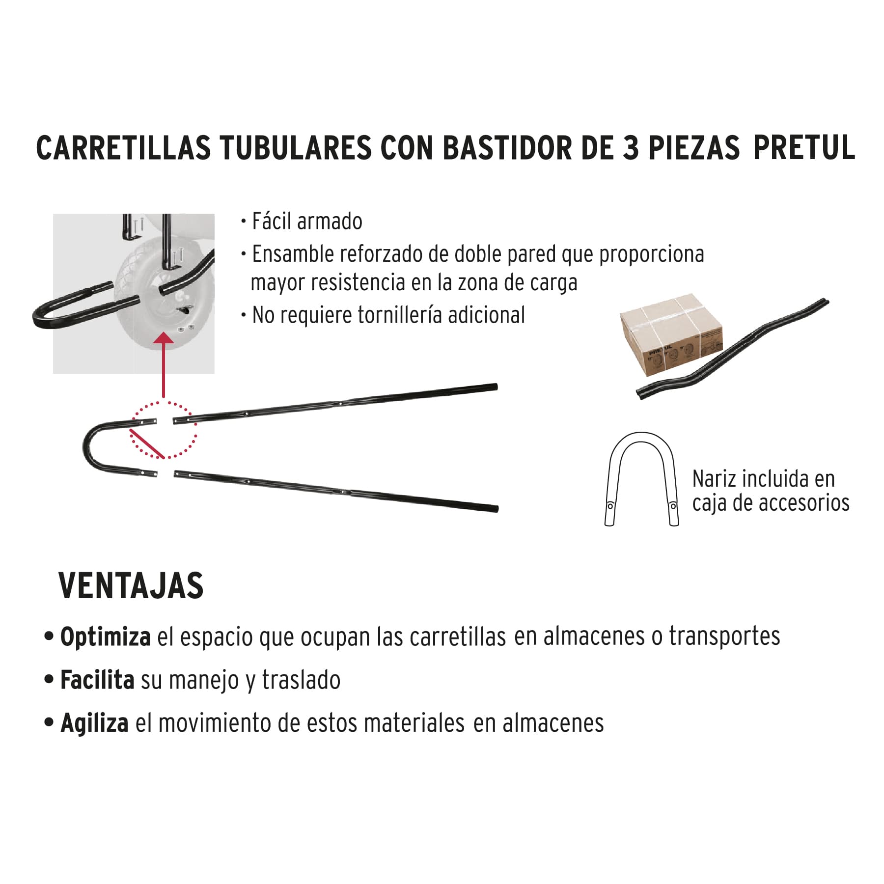 Carretilla 4 ft3 roja,imponchable,bastidor tubular, PRETUL | CAP-40FB | 20629