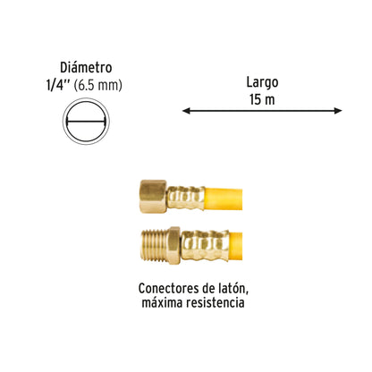 Manguera para compresor, de PVC, 15m x 1/4', Pretul | MAN-PI-15-1/4P | 20664