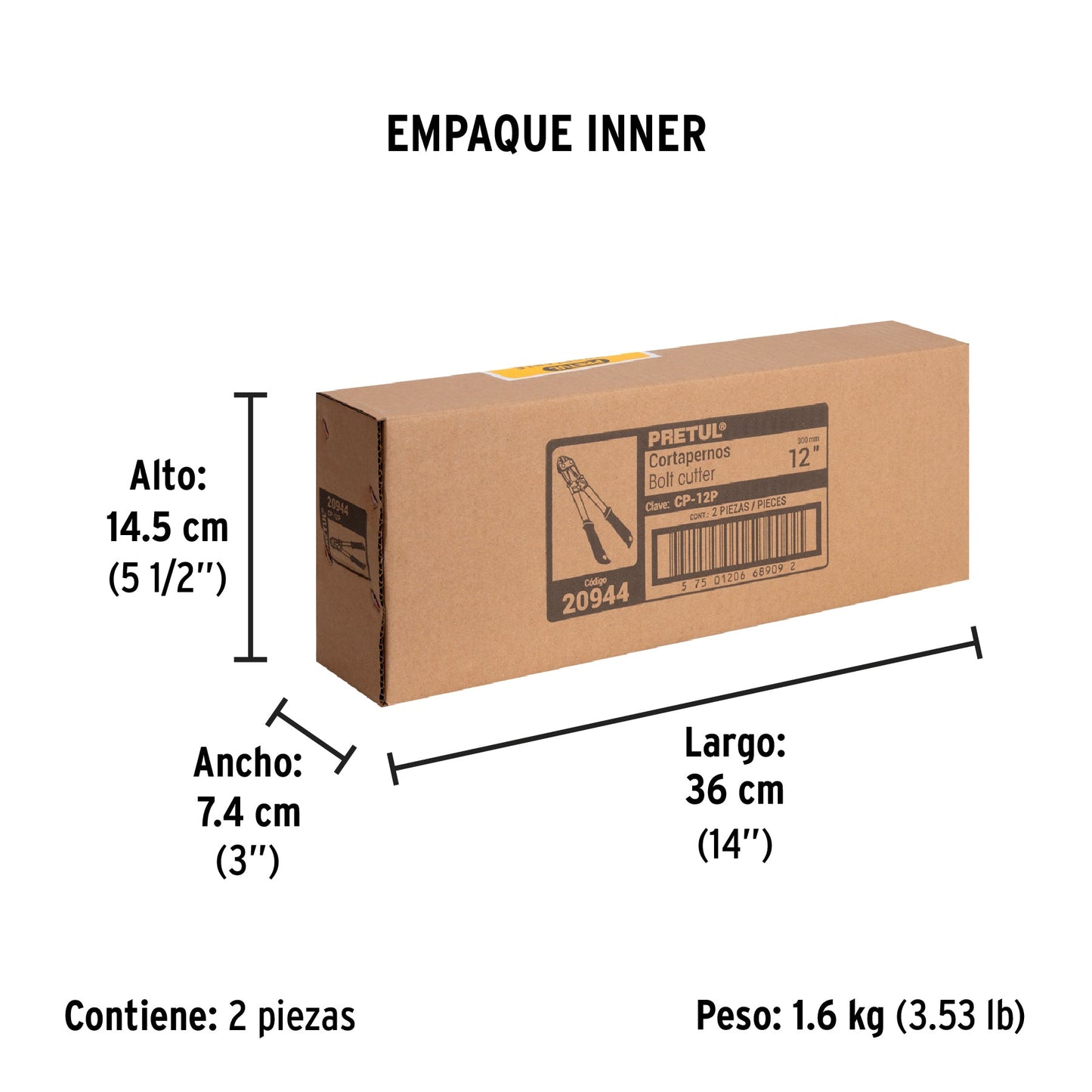 Cortapernos 12', mango tubular, PRETUL | CP-12P | 20944