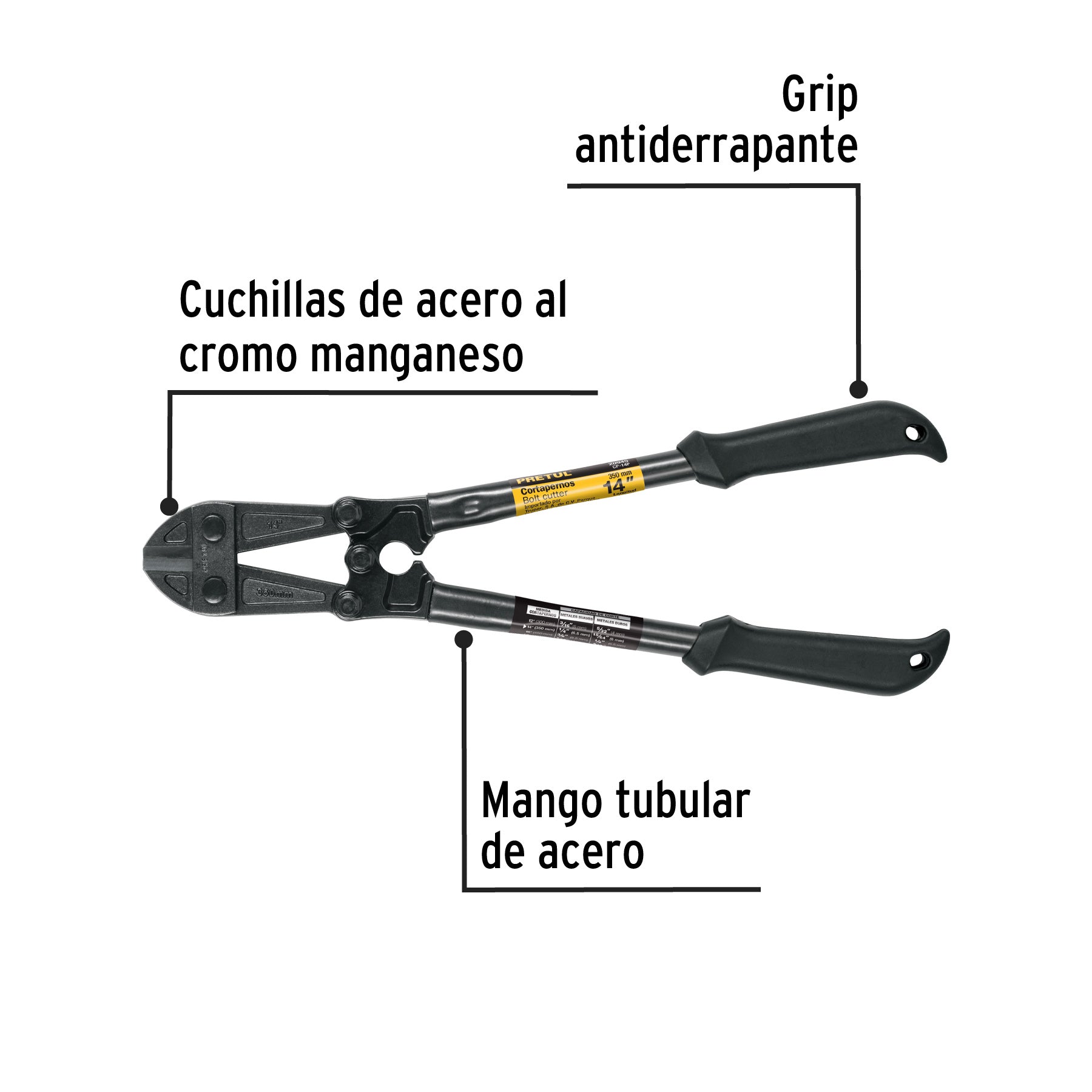 Cortapernos 14', mango tubular, PRETUL | CP-14P | 20945