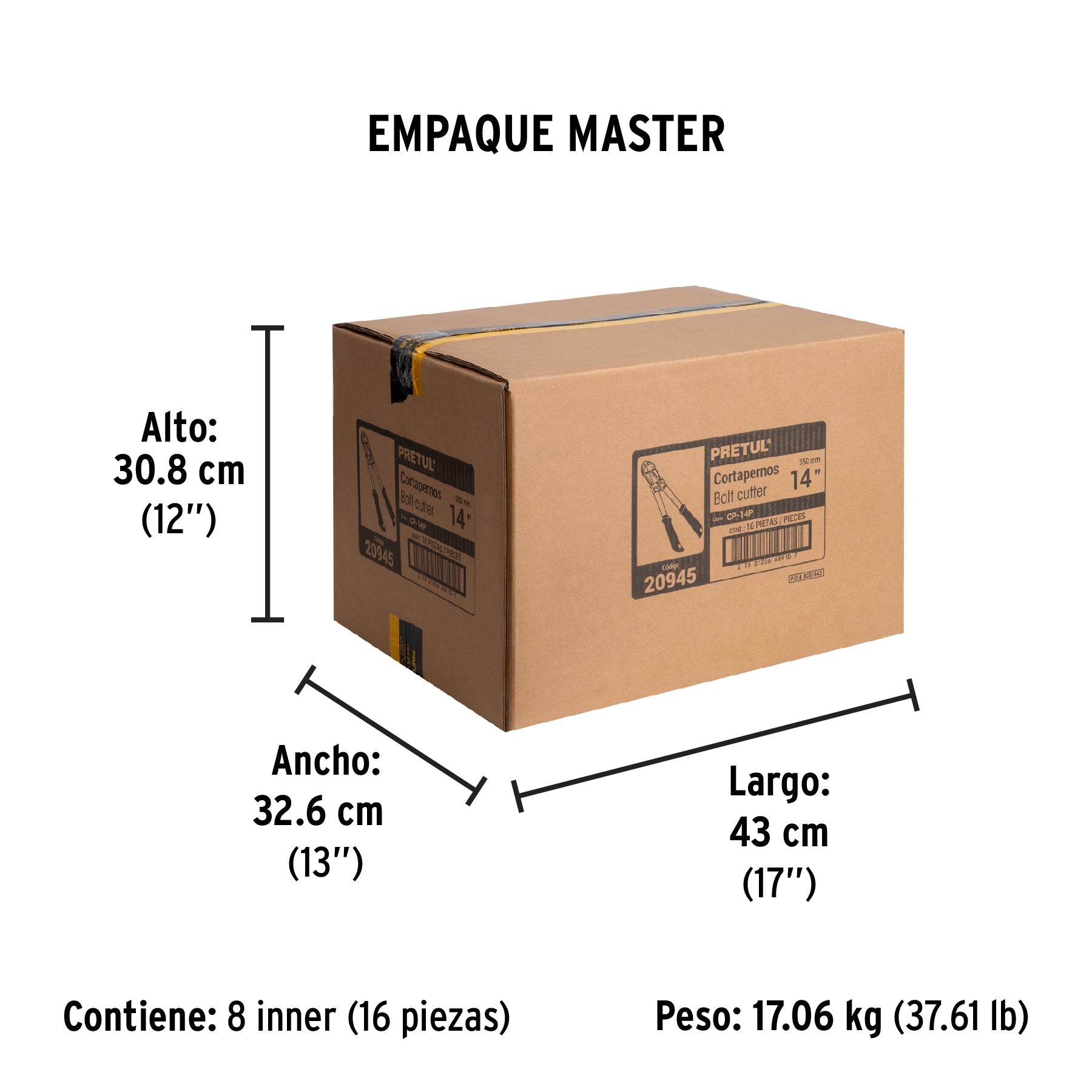 Cortapernos 14', mango tubular, PRETUL | CP-14P | 20945