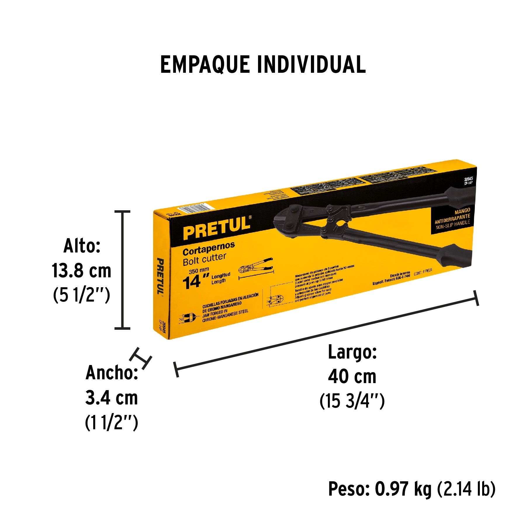 Cortapernos 14', mango tubular, PRETUL | CP-14P | 20945