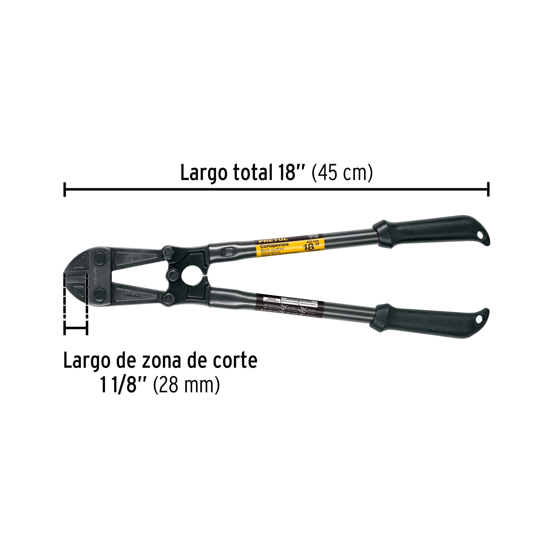 Cortapernos 18', mango tubular, PRETUL | CP-18P | 20946